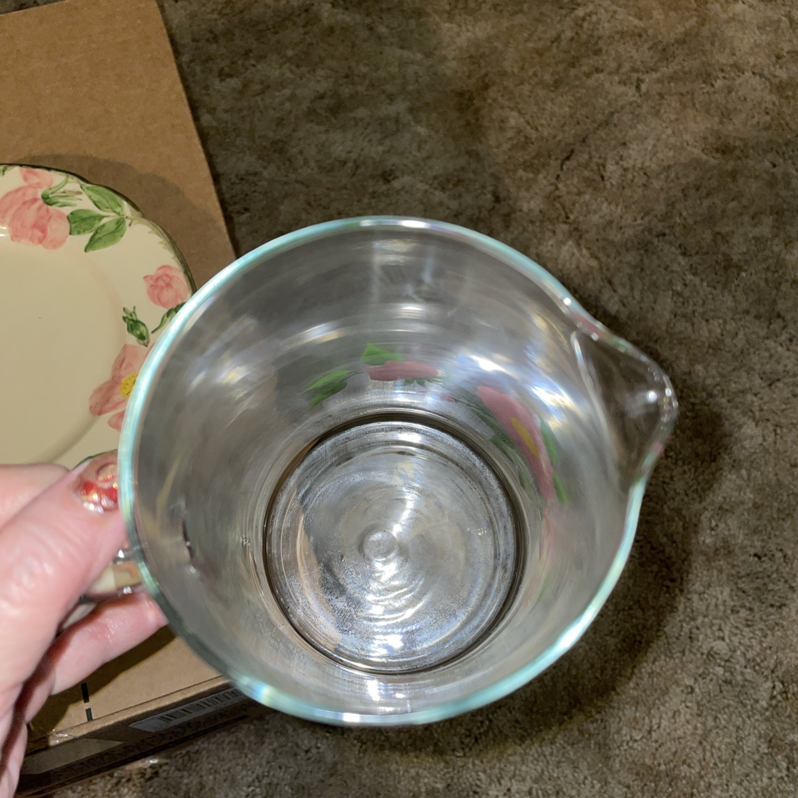 Vintage Franciscan Desert Rose Clear Glass Pink Flower 7.75 in Cocktail Pitcher