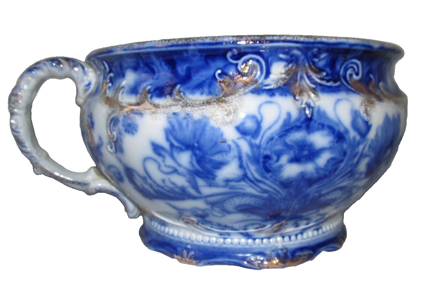 Victorian Flow Blue Chamber Pot Gold Gilt J&G Meakin “Moderna” Antique 1895-1915