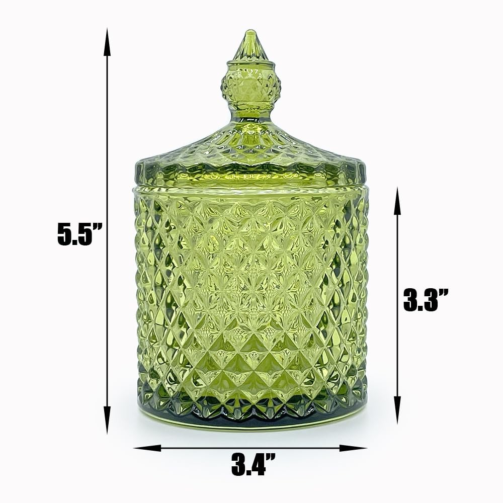 10 oz Olive Green Glass Candy Dish with Lid-Decorative Display Jar for Q-Tip …