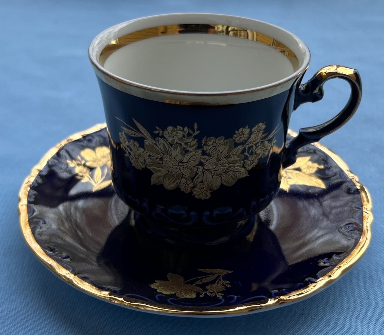 4 Mitterteich Bavaria Cobalt Echt Gold Wildflowers Demitasse Cup & Saucer Sets