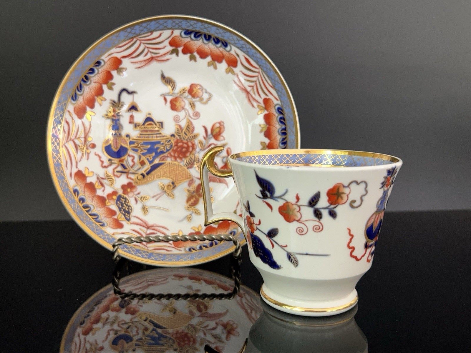 Antique Early Spode Cup & Saucer Japanese Imari C1810 Porcelain Gilt Blue Red
