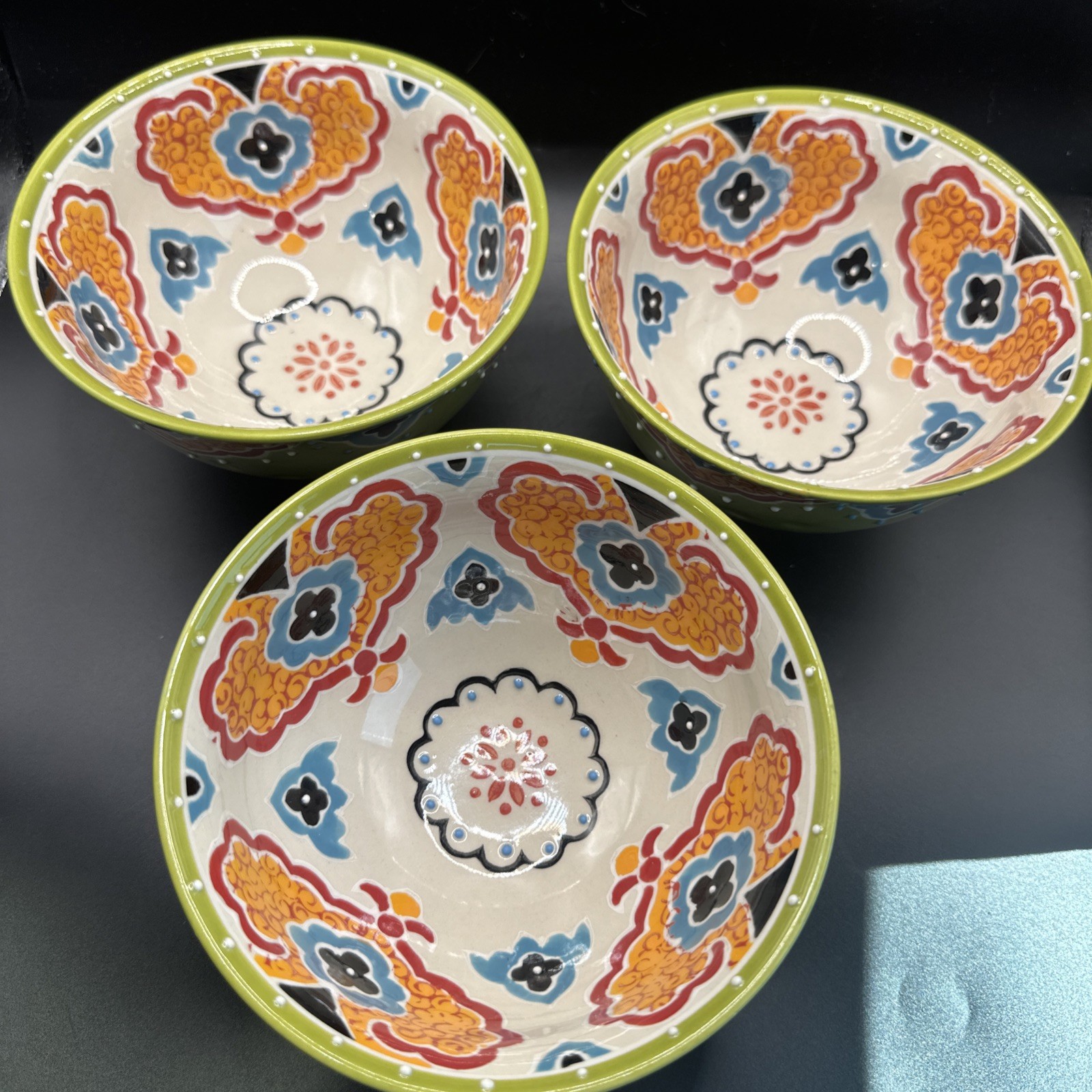 3- Vintage Yokohama Studio-Hand Painted Bowls 6” Textured soup Cereal set