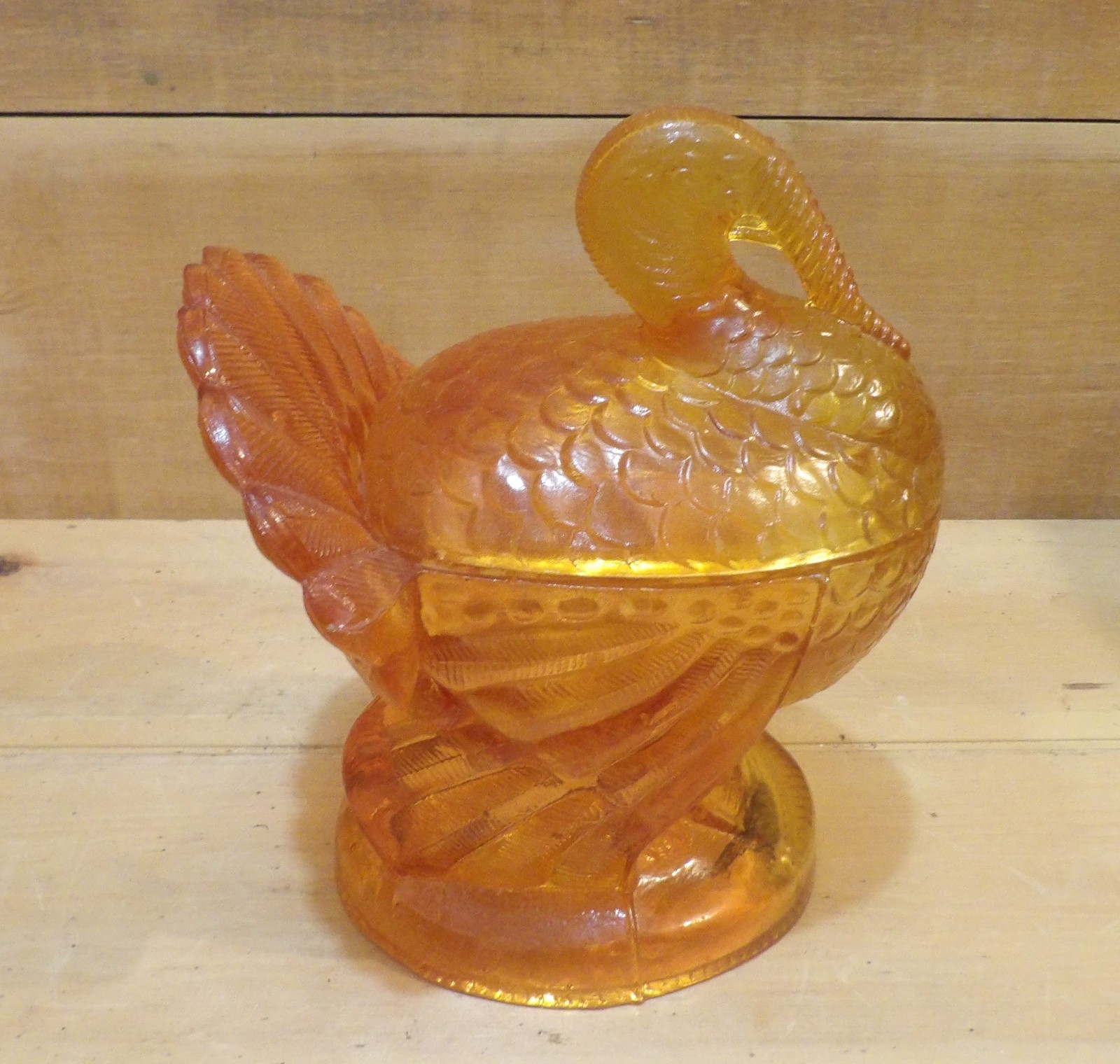 1 Orange Turkey on A Nest Candy Dish. 6¼”L x 5″W x 2⅛”D x 7″H.