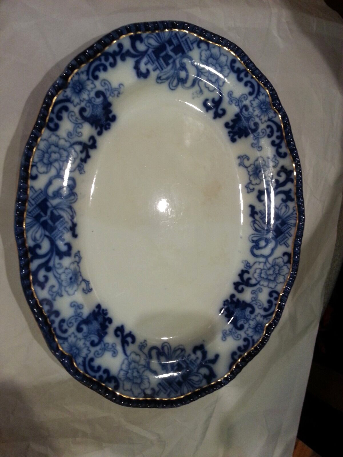 Antique Large 13.25″ Doulton Nankin FLOW BLUE Platter