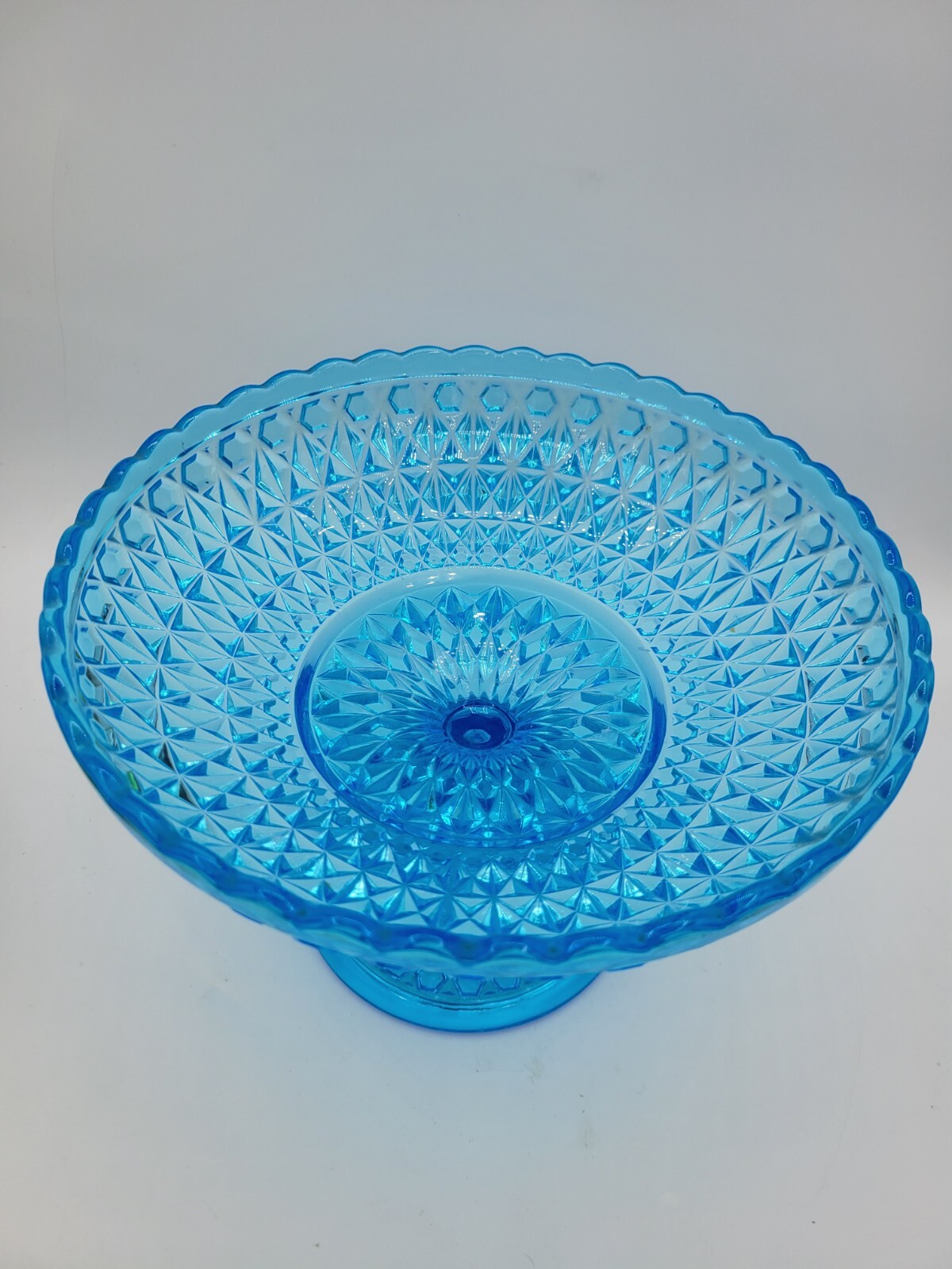 EAPG Central Glass Company Aqua Blue Pedestal Dish Compote Pressed Diamond #775
