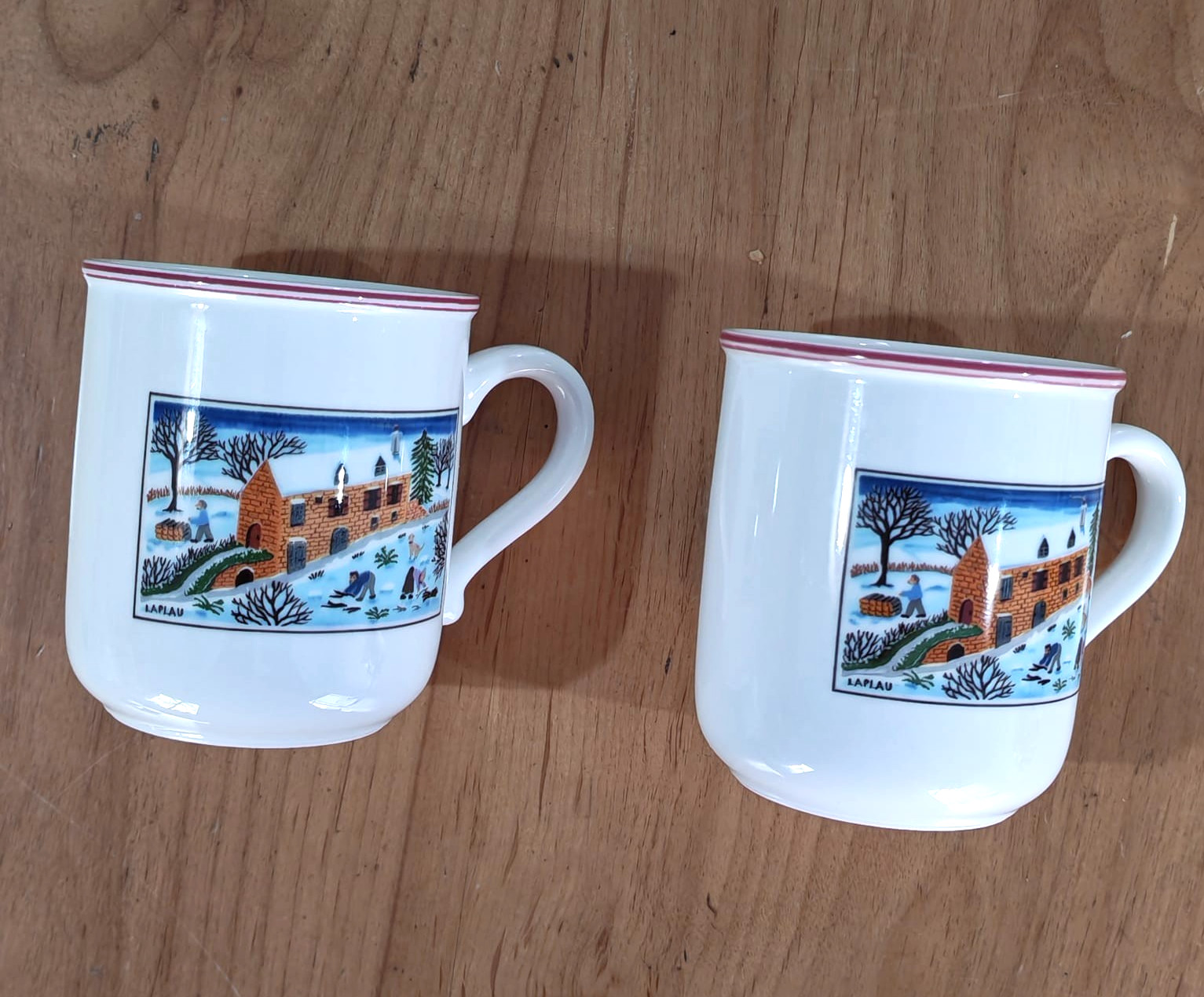2x Villeroy & Boch Naif Christmas Porcelain Mug Anno Luxembourg Outdoor Campfire