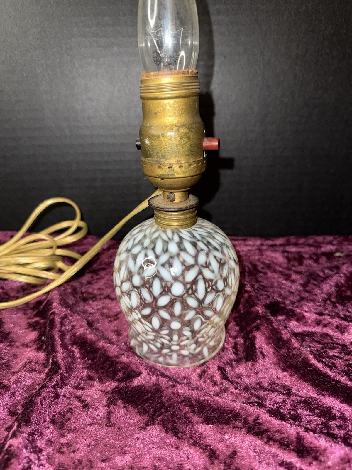 antique Victorian Hobbs Glass Lamp Snowflake Clear Converted Oil 1890s