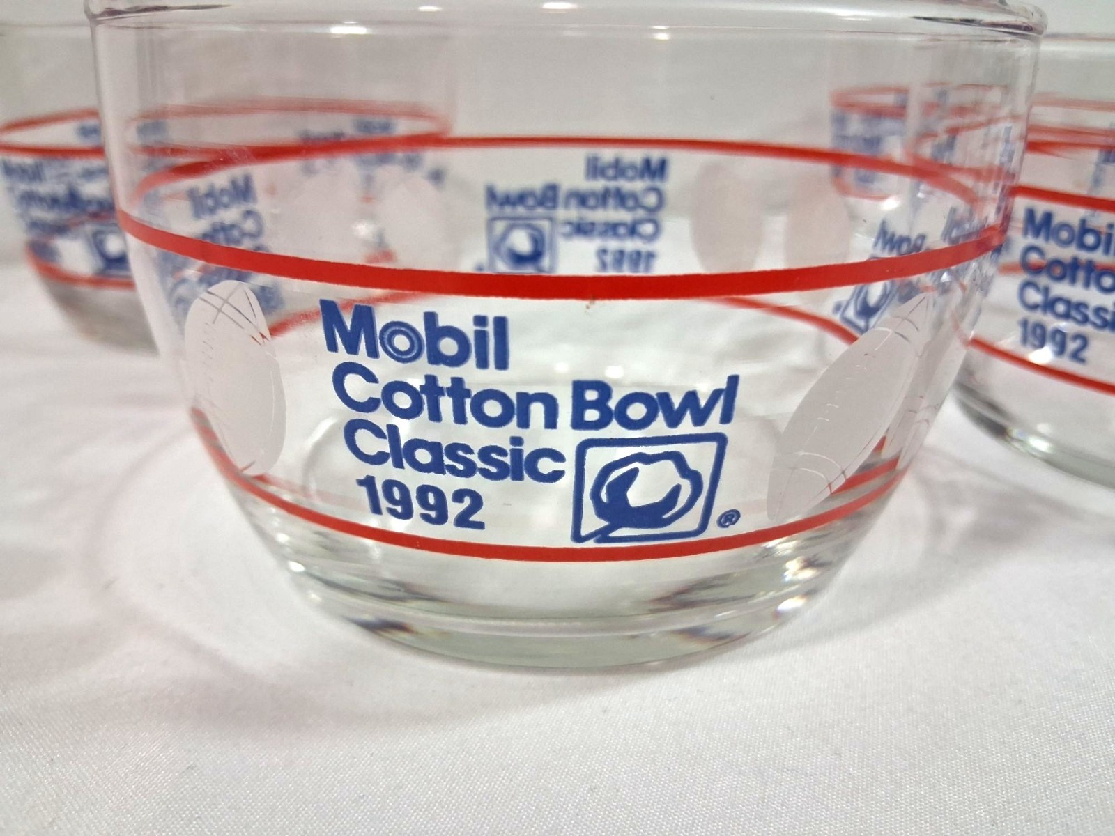 Set Of 4 Mobil Cotton Bowl Classic 1992 Glass Bowls Vintage Souvenir