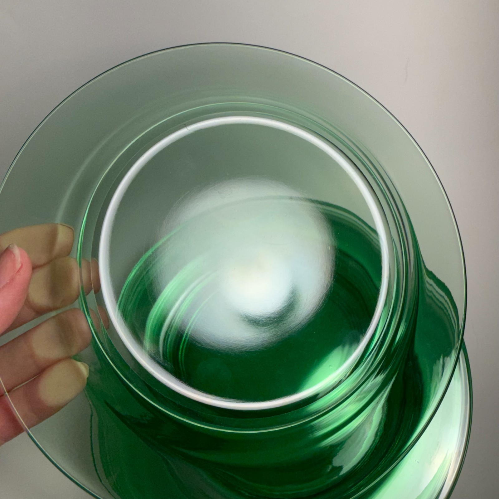 Fostoria Glass PIONEER-LIGHT GREEN Luncheon Plates Lot of 6 Vintage 7.5″