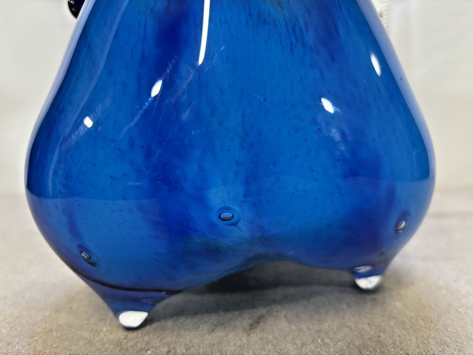 Hand Blown Murano 3 Sided Cased Cobalt Blue to Yellow Glass Pitcher #2