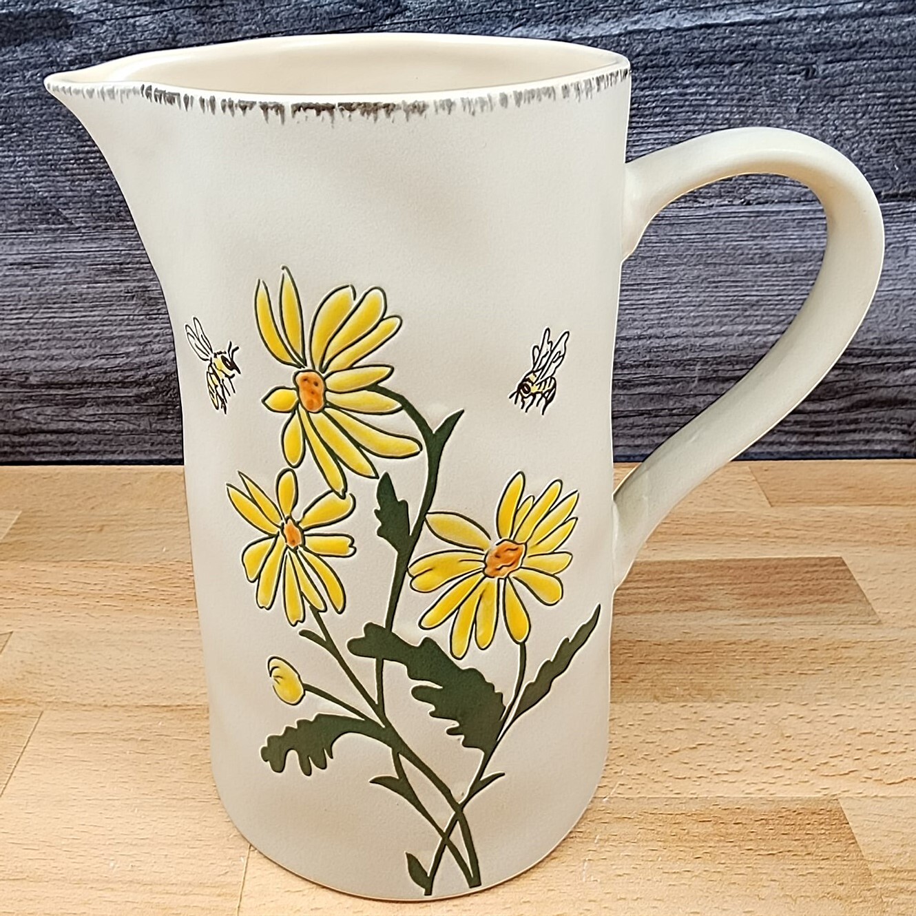 Daisies and Bee’s Summer Embossed Pitcher Decorative Floral Home by Blue Sky
