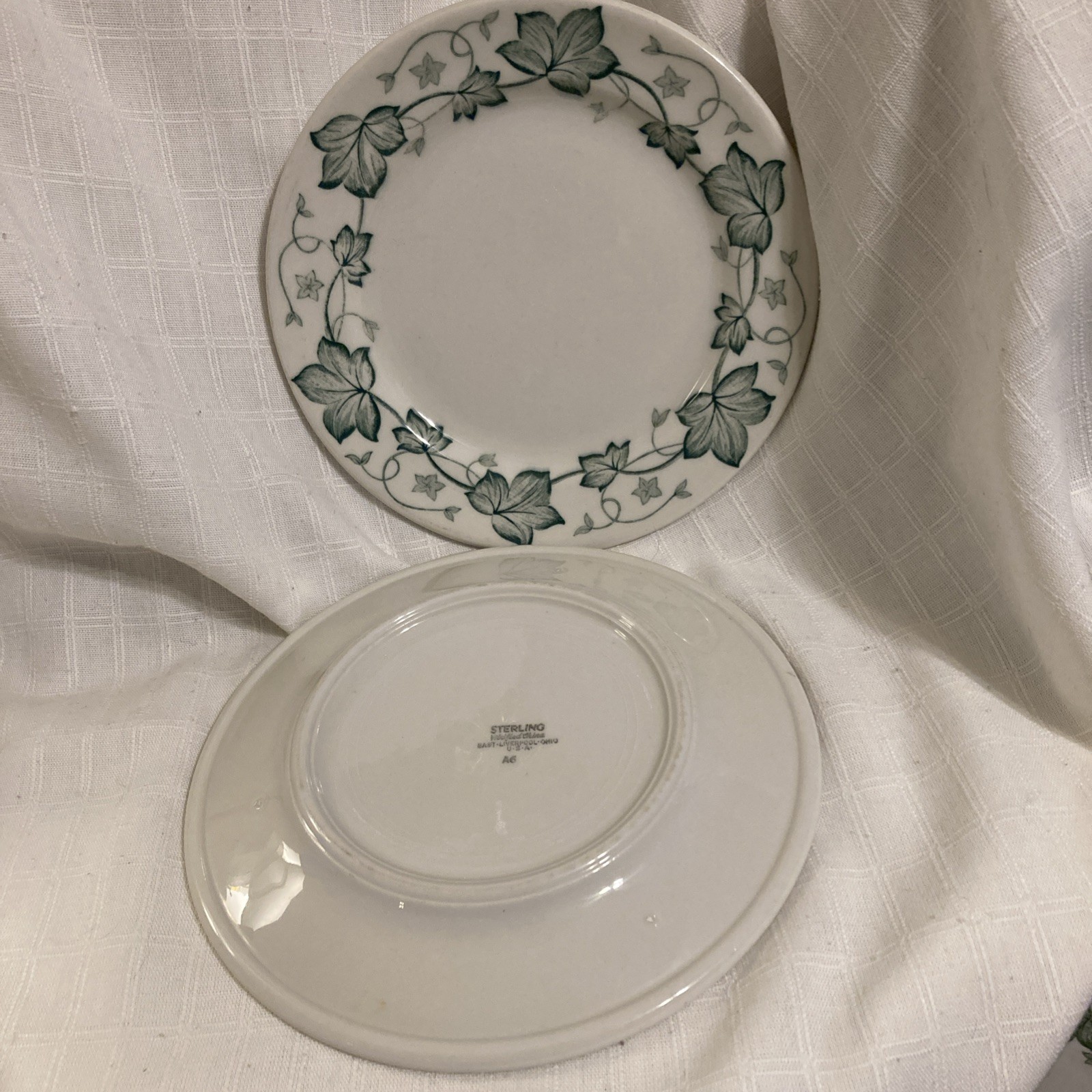2 Vintage Sterling Restaurant Ware Vitrified China E Liverpool OH Plates 7.75 In