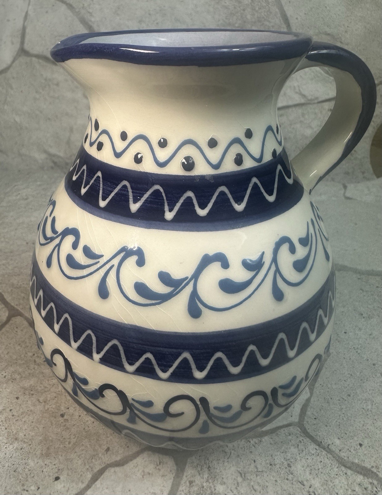 Vintage Blue and White Ceramic Decorative vase with Handle, signed Pedraza Spain