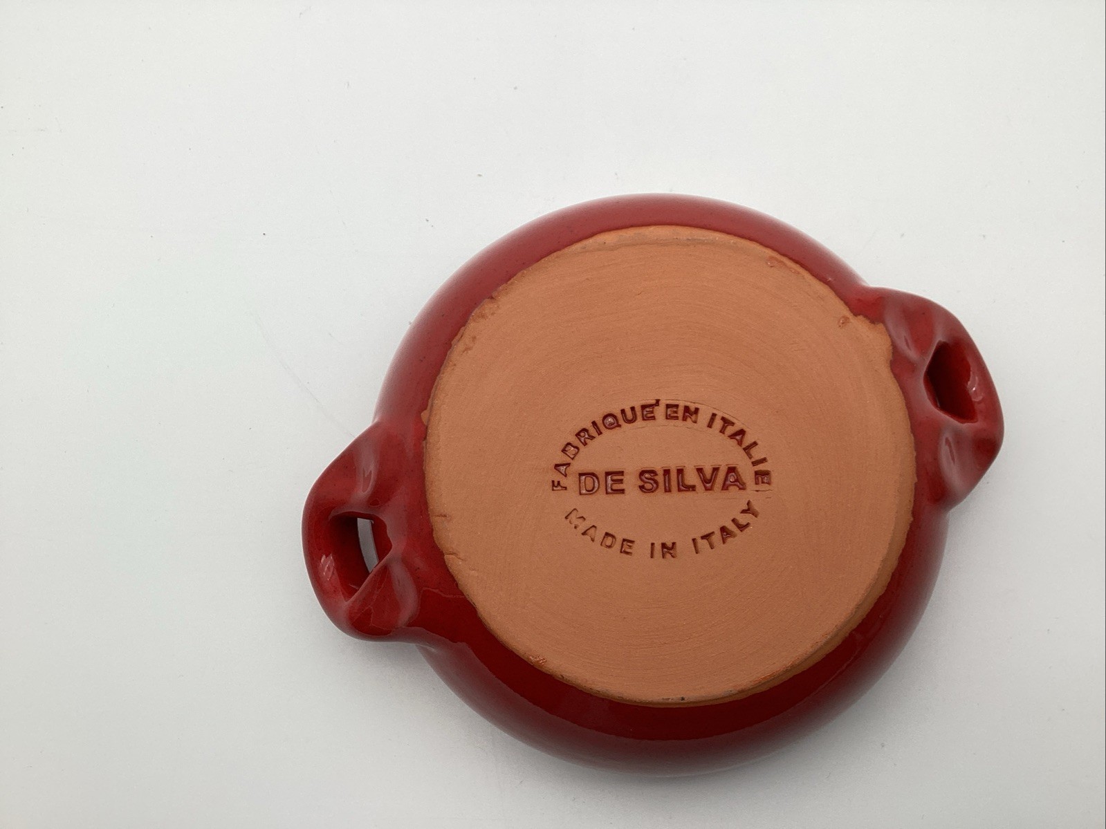 Vintage DE SILVA Italy Red Terracotta Handled Casserole Soup Bowl 7”