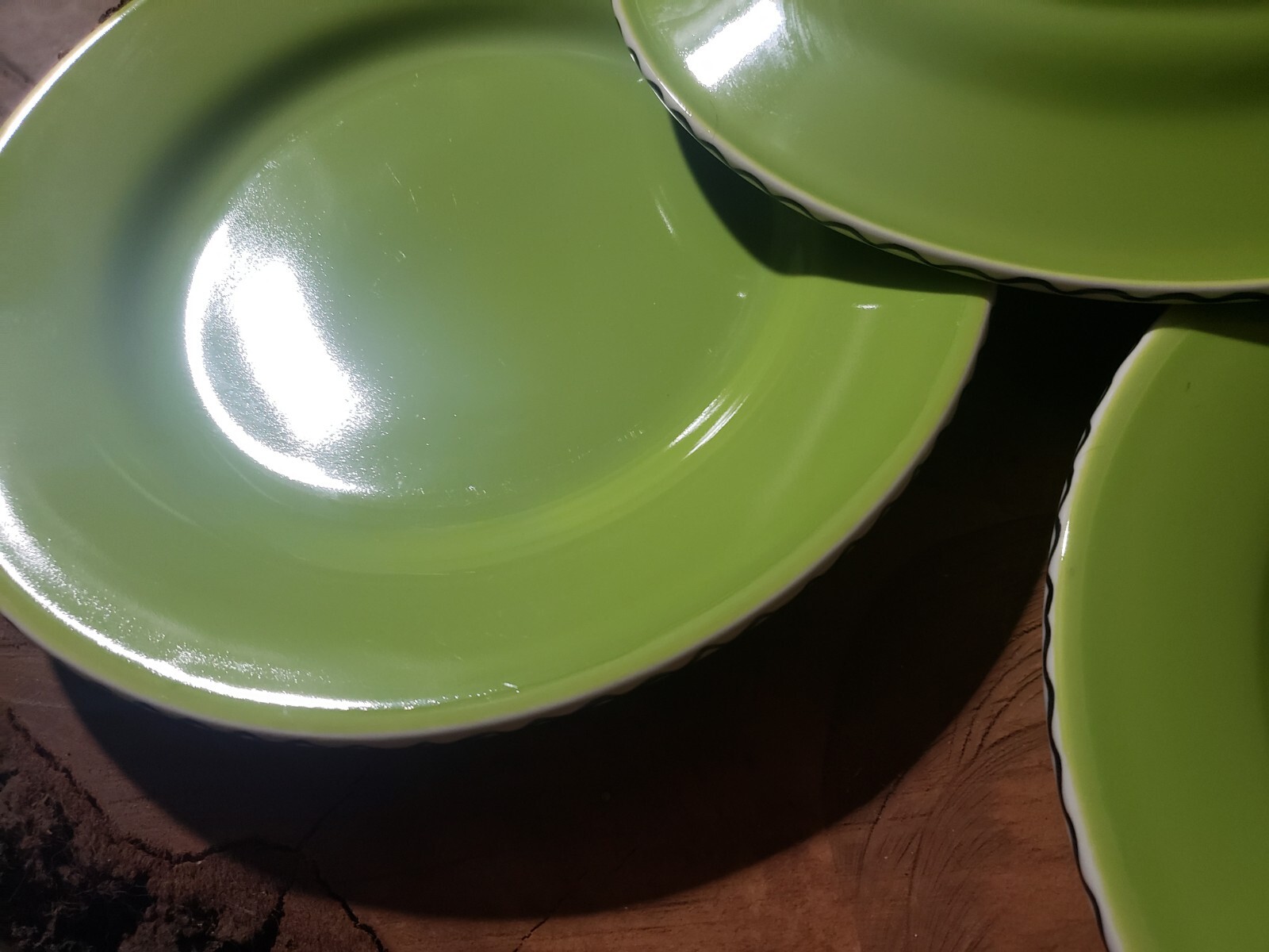Set Of 6 Fapor Portugal Vivid Green Ceramic Dinner Plate.