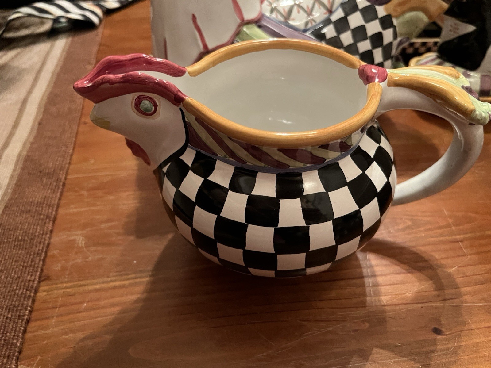 MACKENZIE-CHILDS Retired Piccadilly Courtly Check Chicken Pitcher