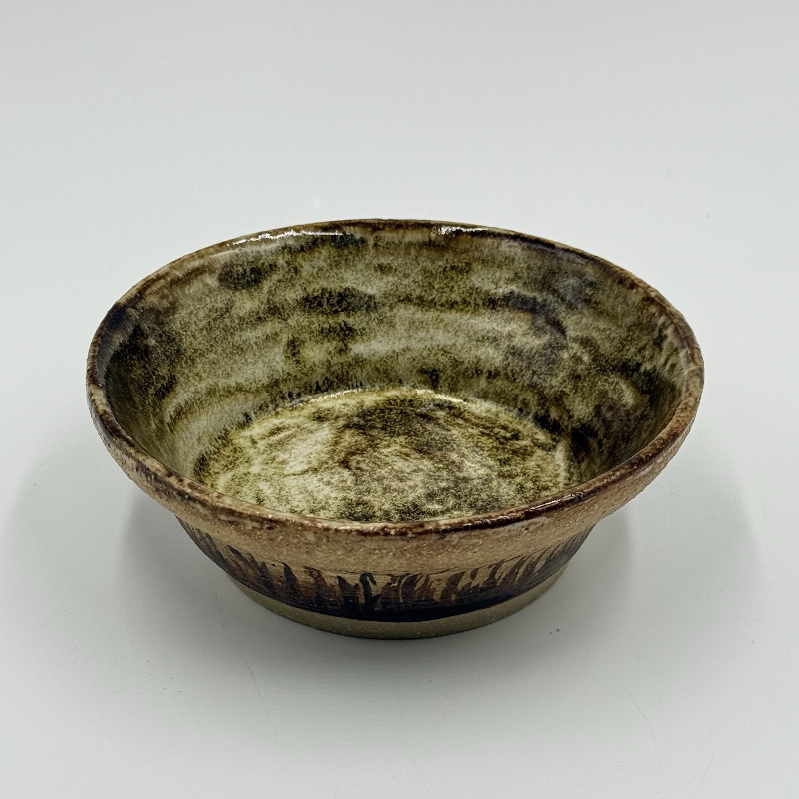 Studio Art Pottery Marc Hansen Stoneware Vintage MCM 5” Bowl Painted Grass