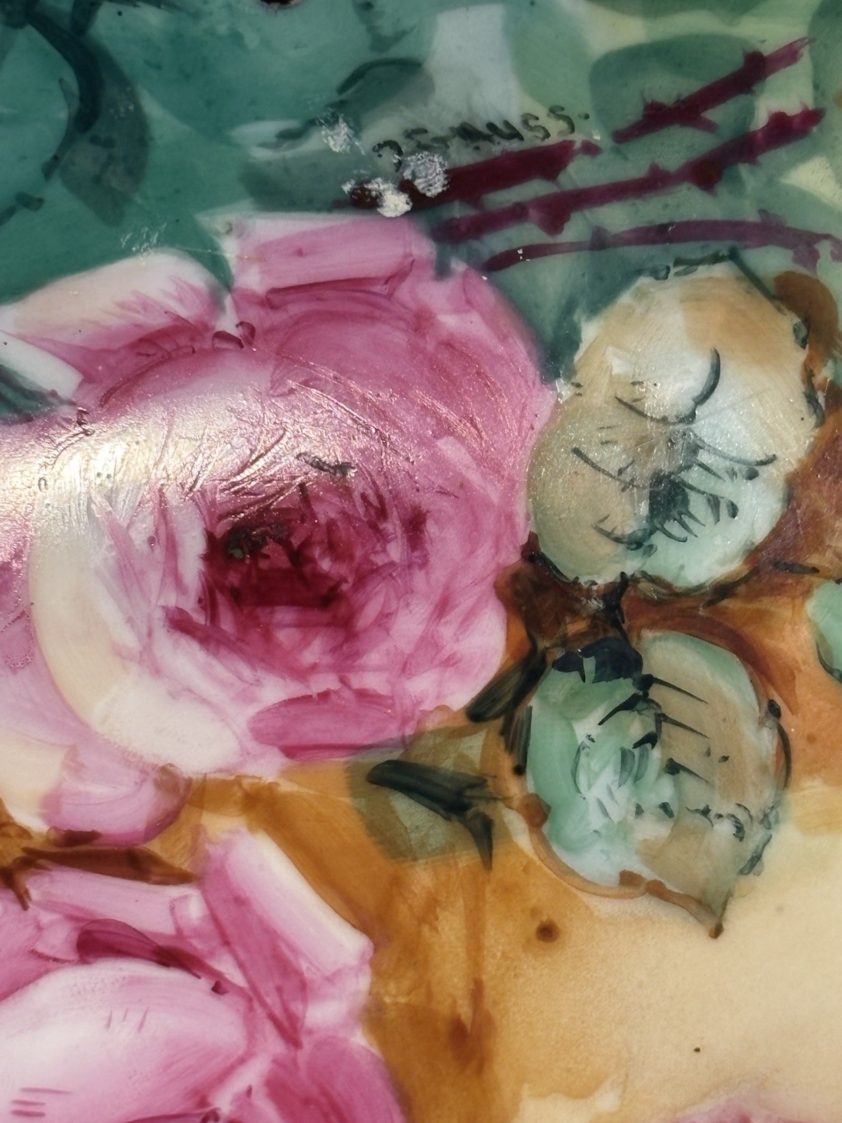Antique Limoges France Hand Painted Pink Roses Bowl Artist Signed Gold 10.5