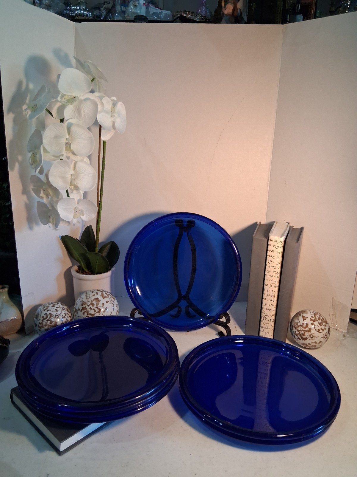 Vintage Arcoroc France Cocoon Cobalt Blue Glass Dinner Plates Set of 6 MCM