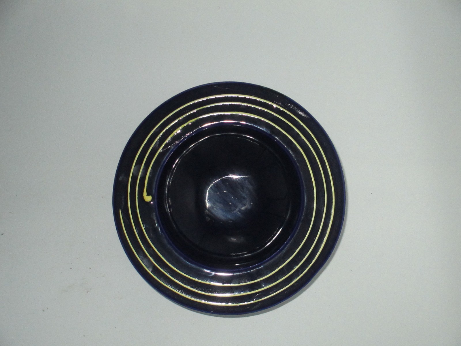 Haeger Ceramic Cobalt Blue and Yellow Pedestal Compote Candy Dish-Gorgeous