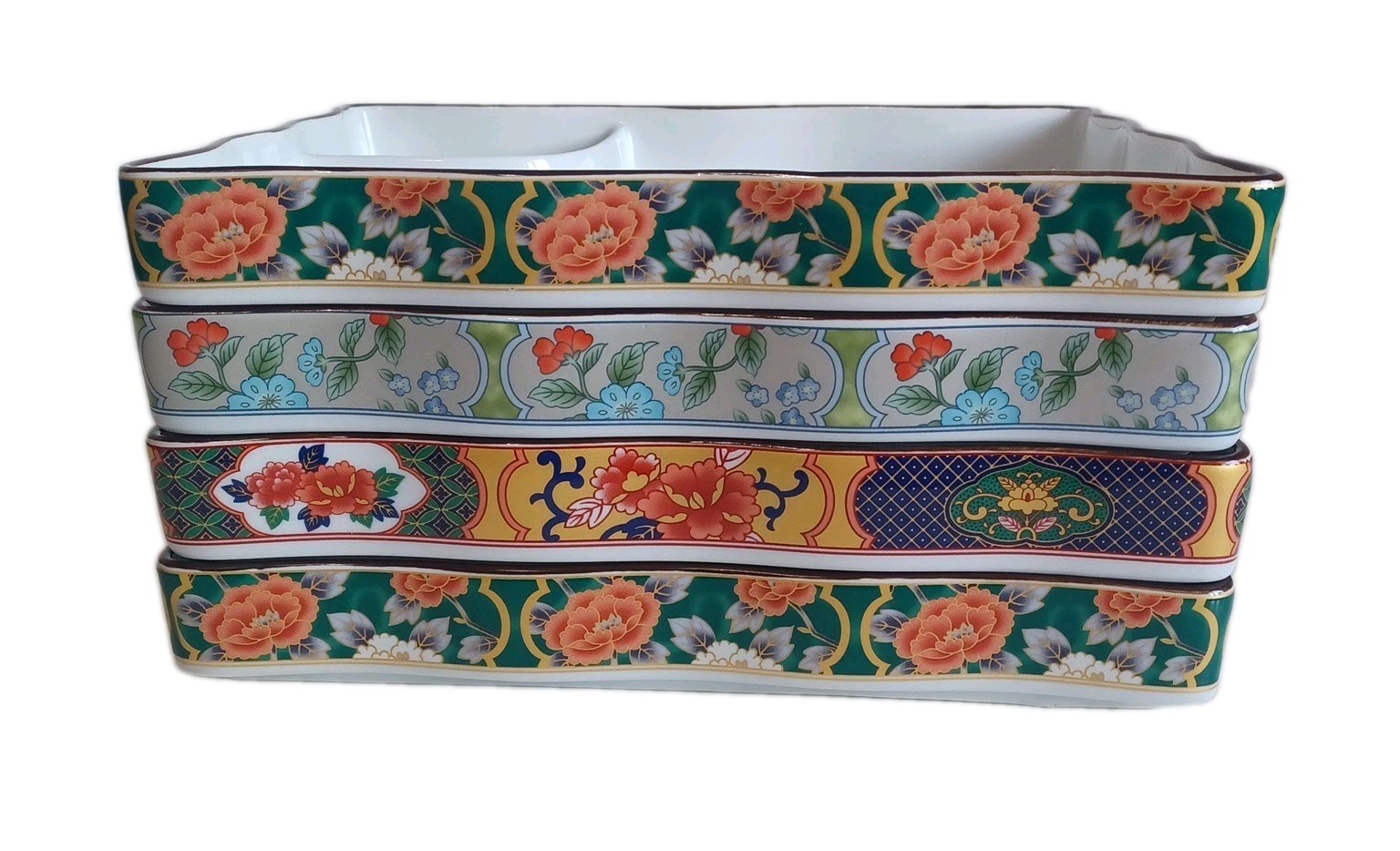 SH Home Sushi & Wasabi Trays (4) Rectangular Floral 8.25″ X 6.5″, Porcelain New