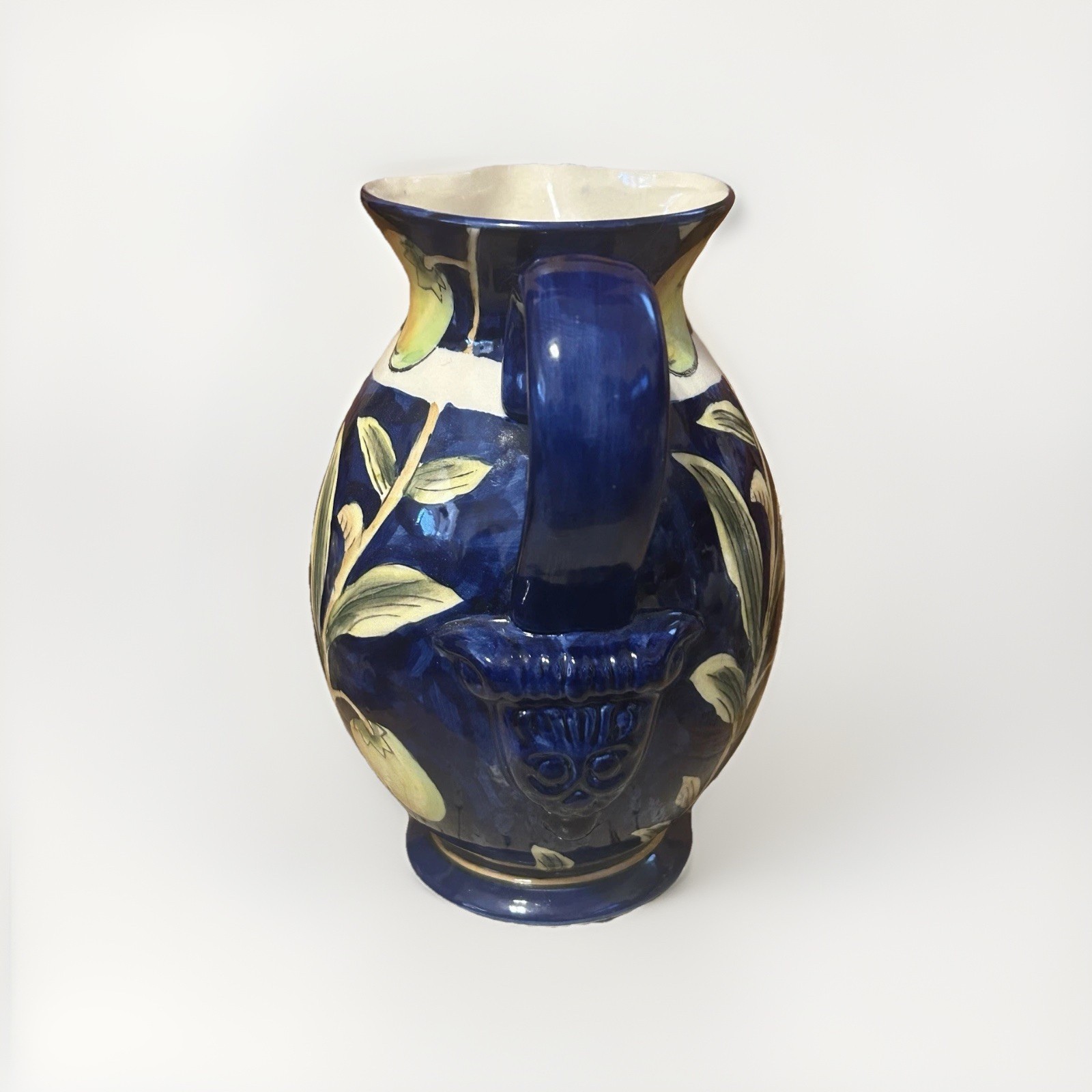 Dept. 52 – Handpainted Cobalt Blue Ceramic Pitcher, Yellow Fruit