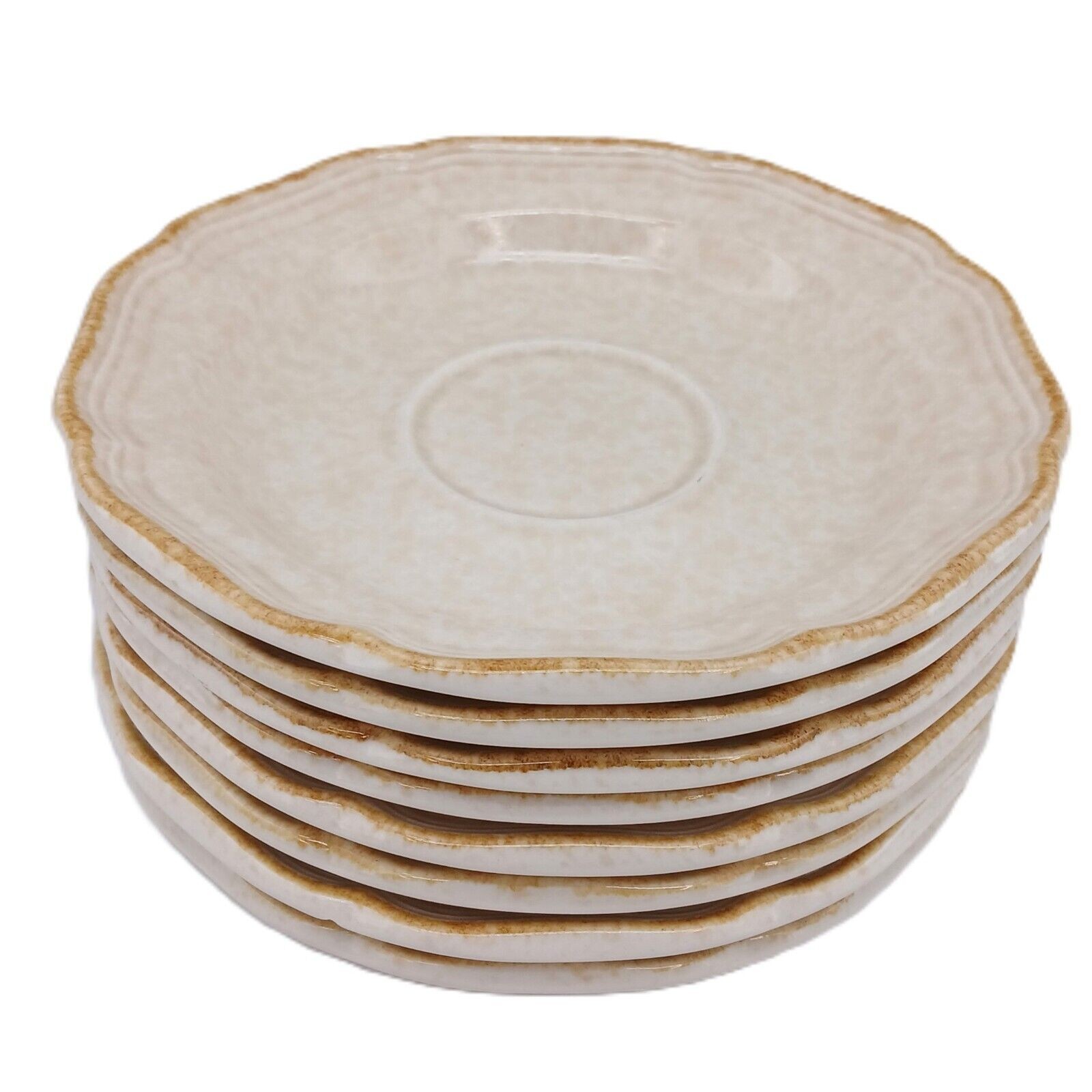 Lot of 4 Mikasa Country Charm FG000 Stoneware Saucers Cream/Yellow Rim Japan