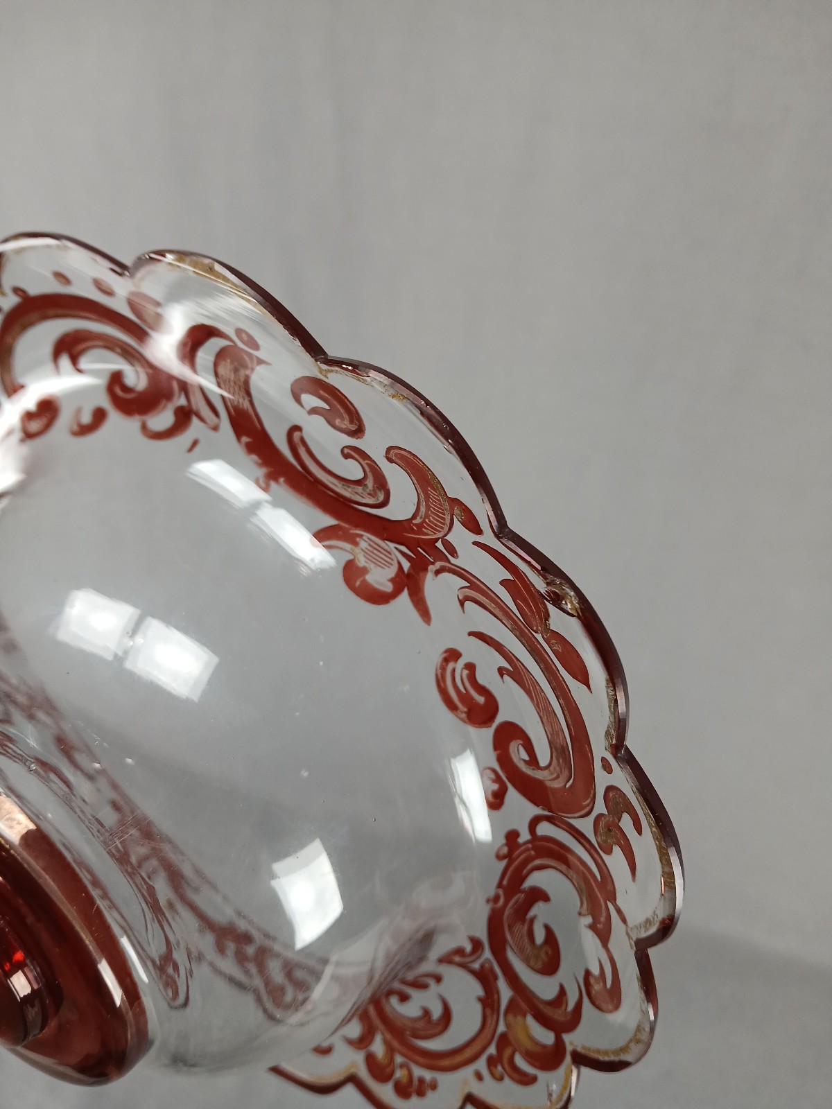 Mid 19th Century Bohemian Ruby Stained & Gold Scrollwork 5 1/8 Inch Compote