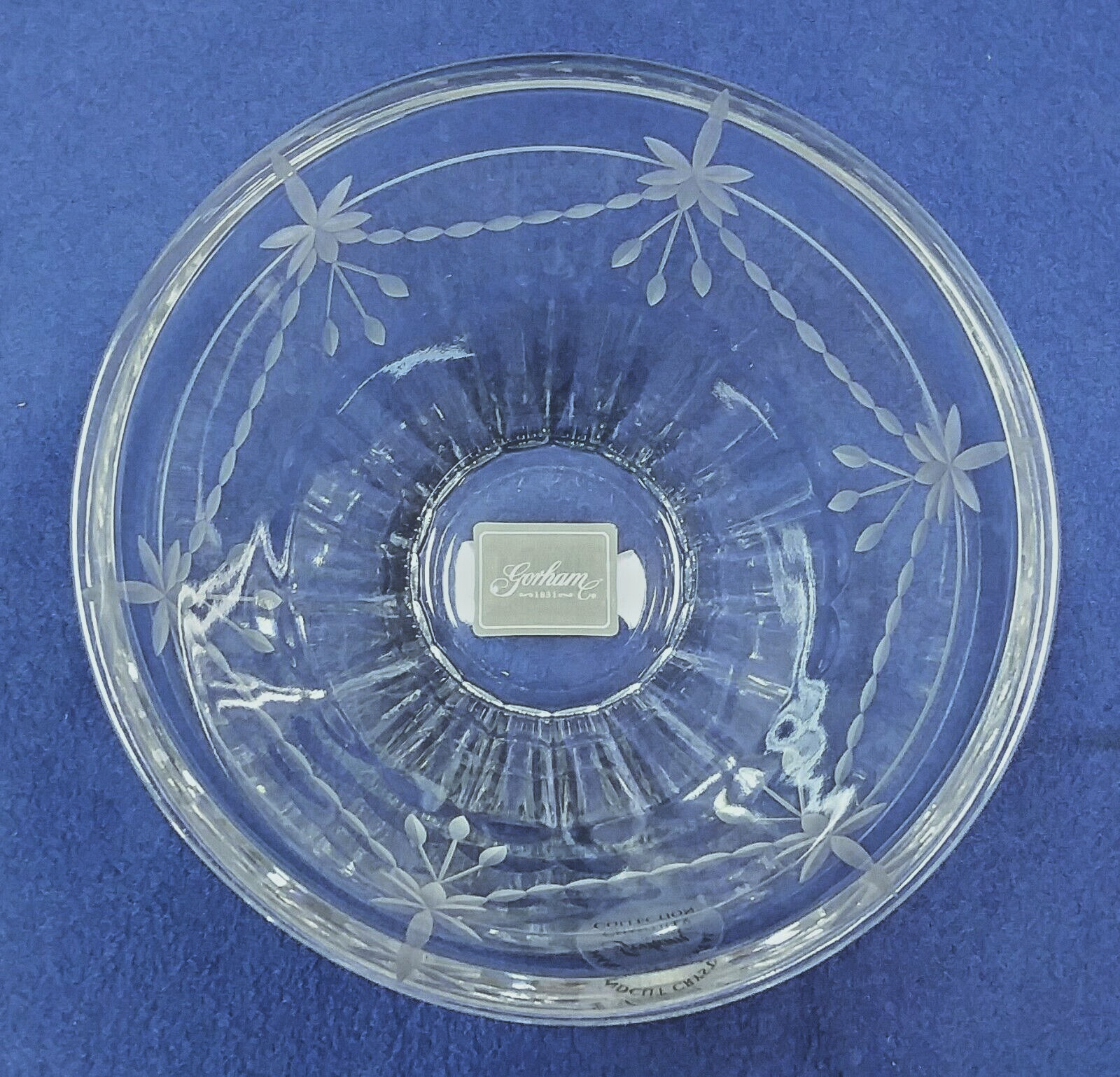 Gorham Chantilly Hand Cut Crystal Bowl 6″ Candy Nut Etched Frosted Server Decor
