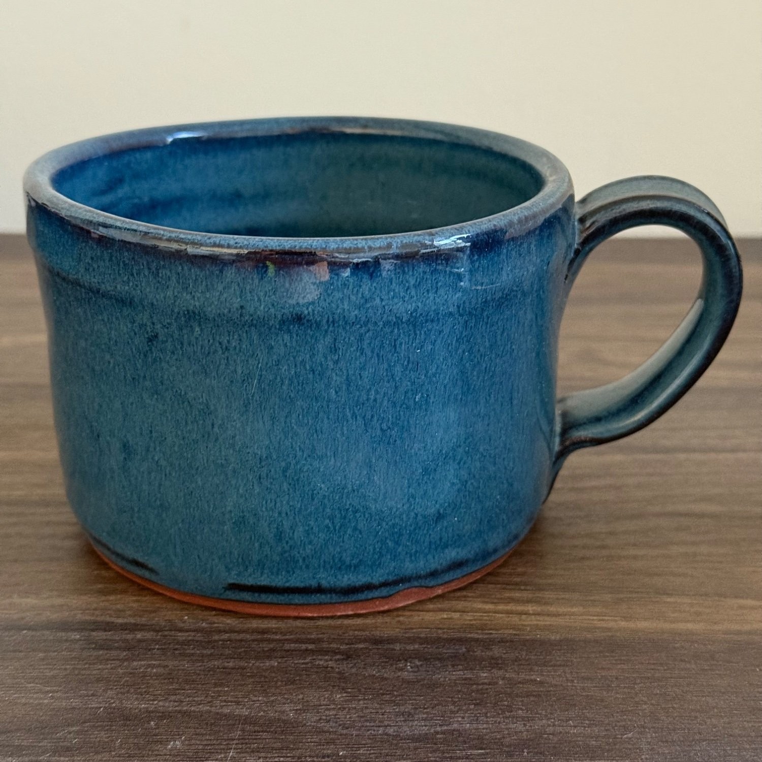 Owens Pottery Seagrove NC Blue Glazed Stoneware Coffee Mug Handmade Stamped 4.25