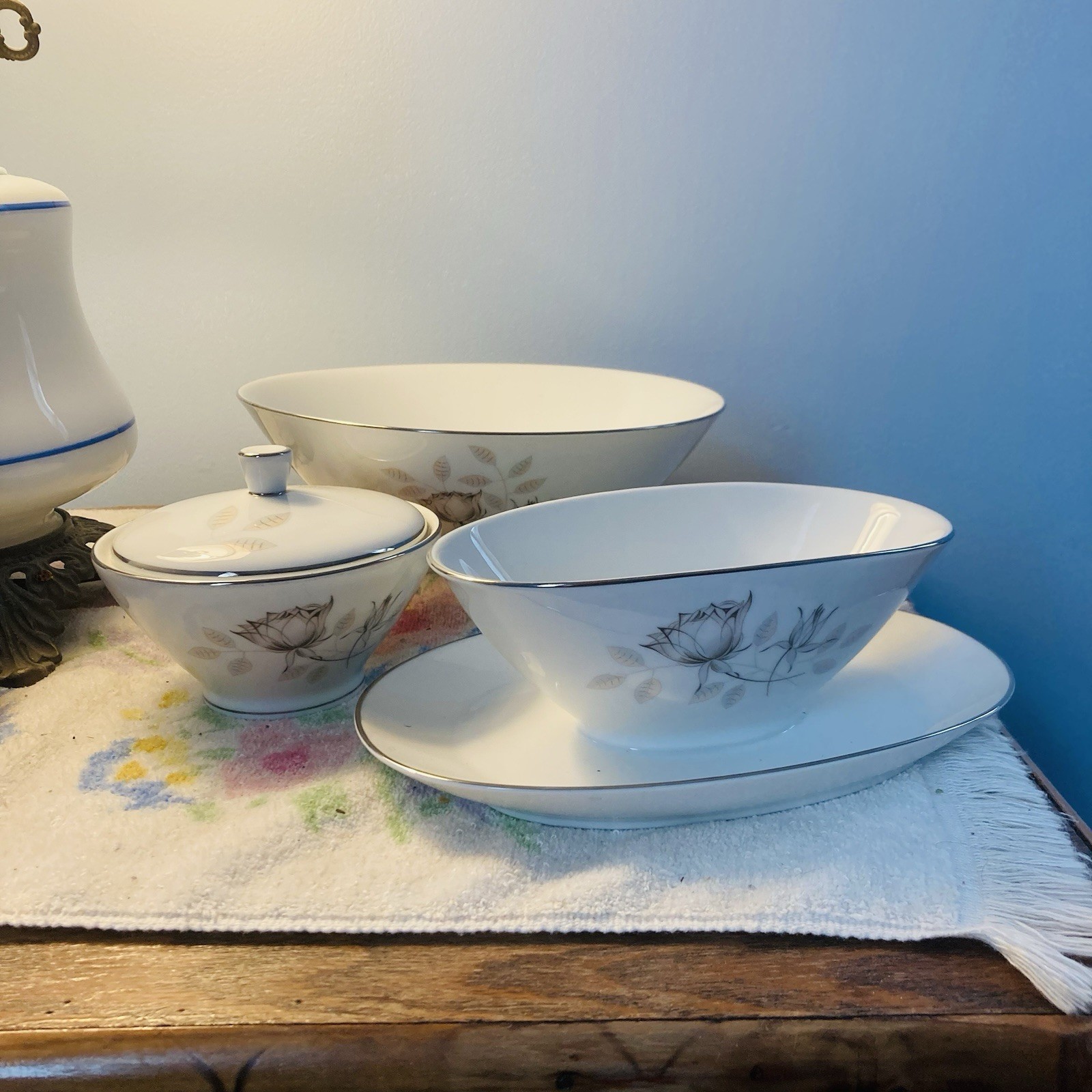 Rosenthal Continental Bettina Platinum Trim Gravy Bowl, Sugar Bowl, Serving Bowl