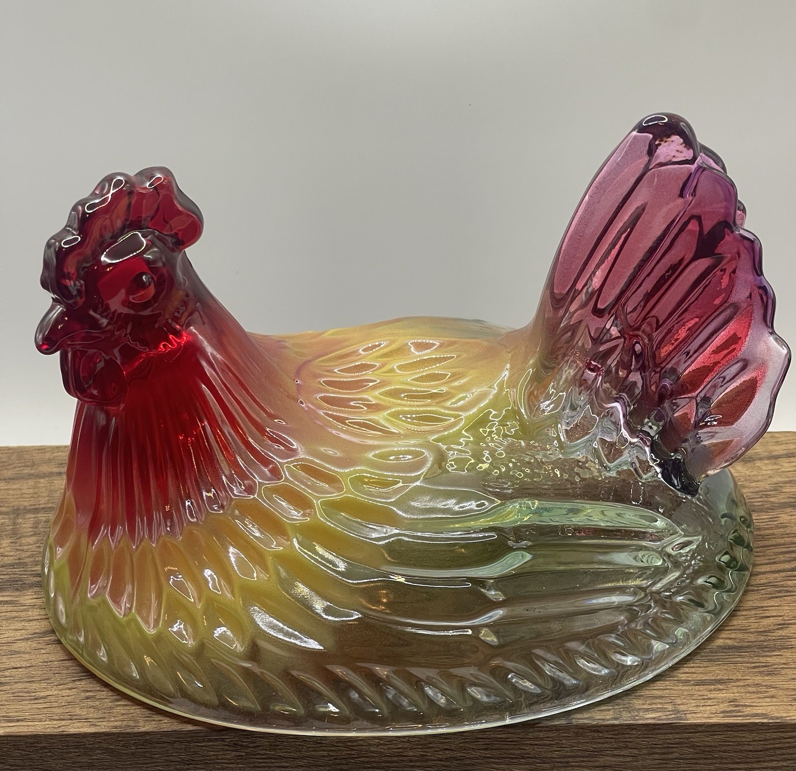 Rainbow Glass Hen On Nest Covered Candy Dish 7” Decorative Import