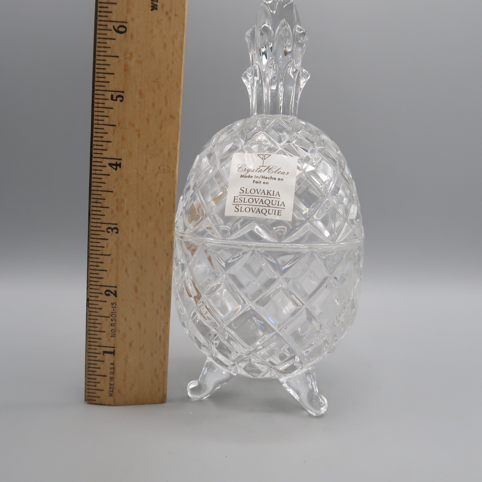 Vintage Pineapple Shape Crystal Clear Glass Footed Covered Candy Dish Slovakia