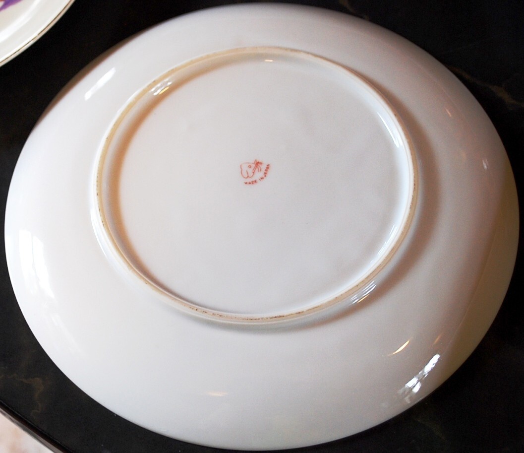 Vtg Set 6 PLATES Tashiro Shoten Japan HANDPAINTED PURPLE VIOLETS Gold Rims 7.5″