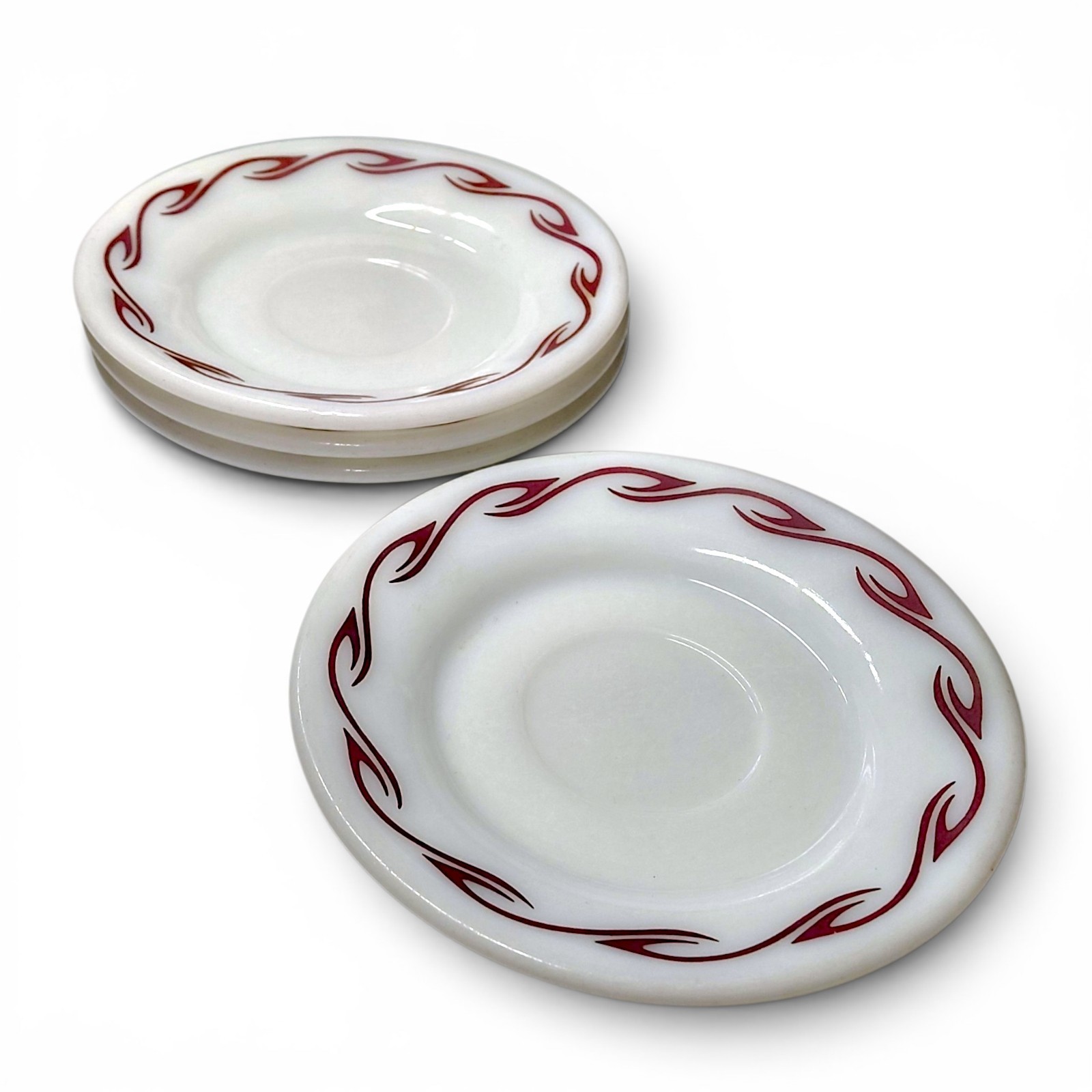 Pyrex Ruby Scroll Maroon Hook 5.5″ Plates Set of 4 Double Tough 713-26 USA