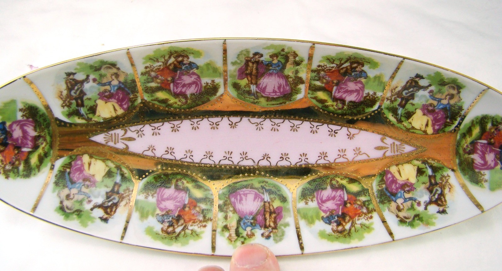 Arnart 55/1102 Royal Vienna Victorian Courting Scene Celery Dish Pink Center NEW