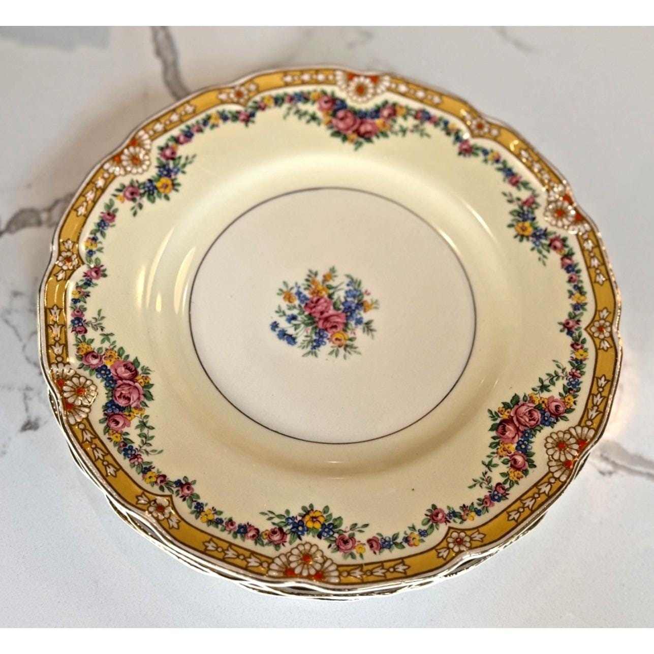 John Maddock & Sons-Royal Ivory- “Henley” Set of 3 Dinner Plates Floral Antique