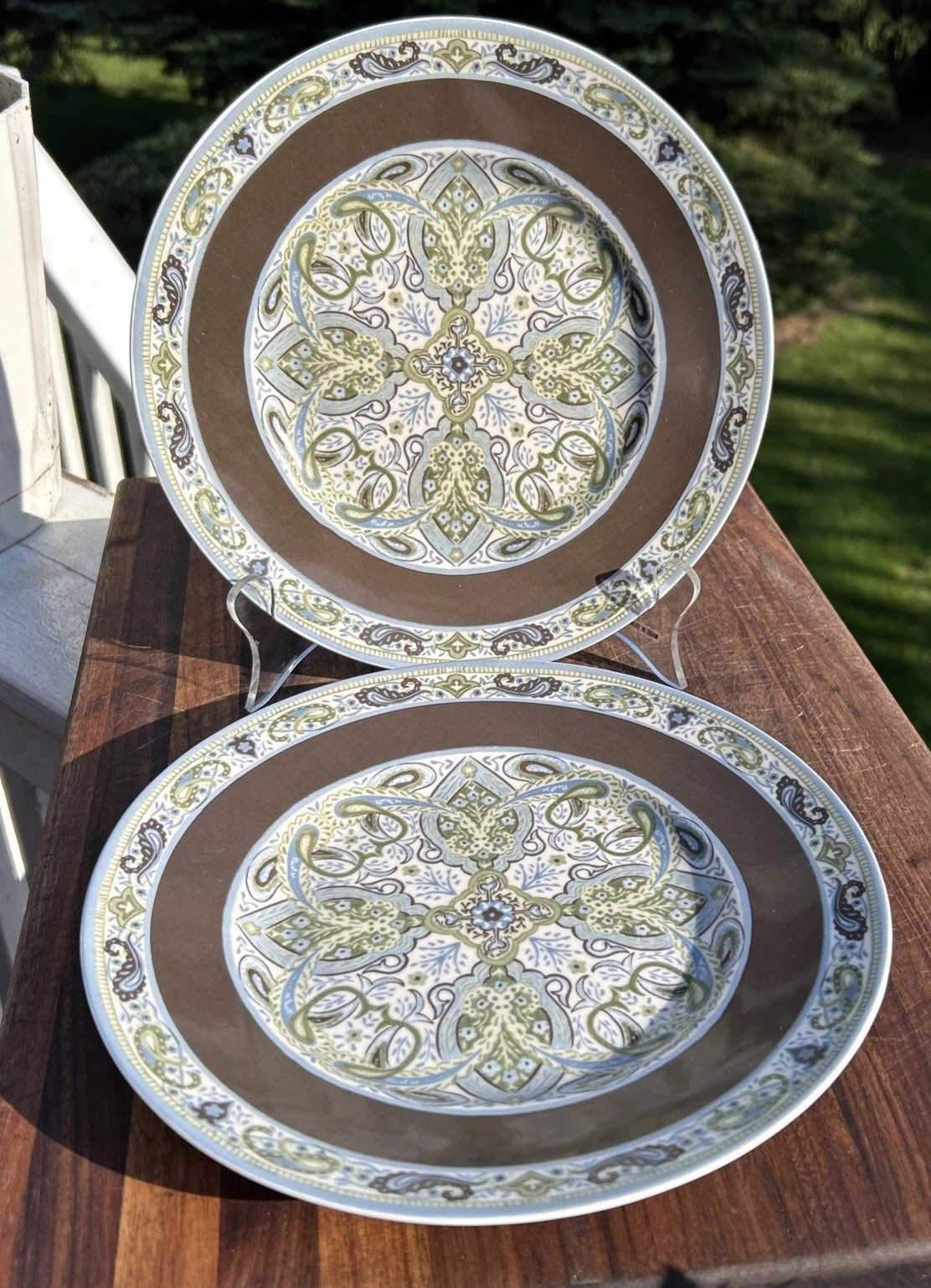 222 Fifth Fine China Silver Sage Paisley Salad Plates 8.75” Diameter, Set Of 2
