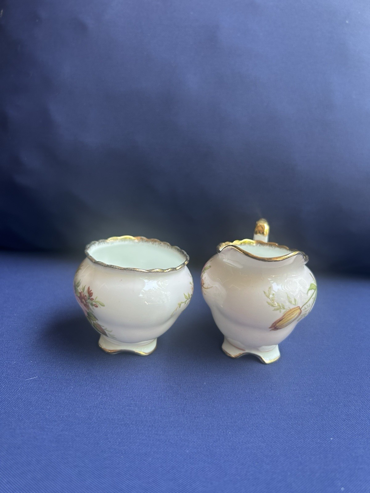 Antique creamer and open sugar bowl set manufactured by E.B. Foley in England