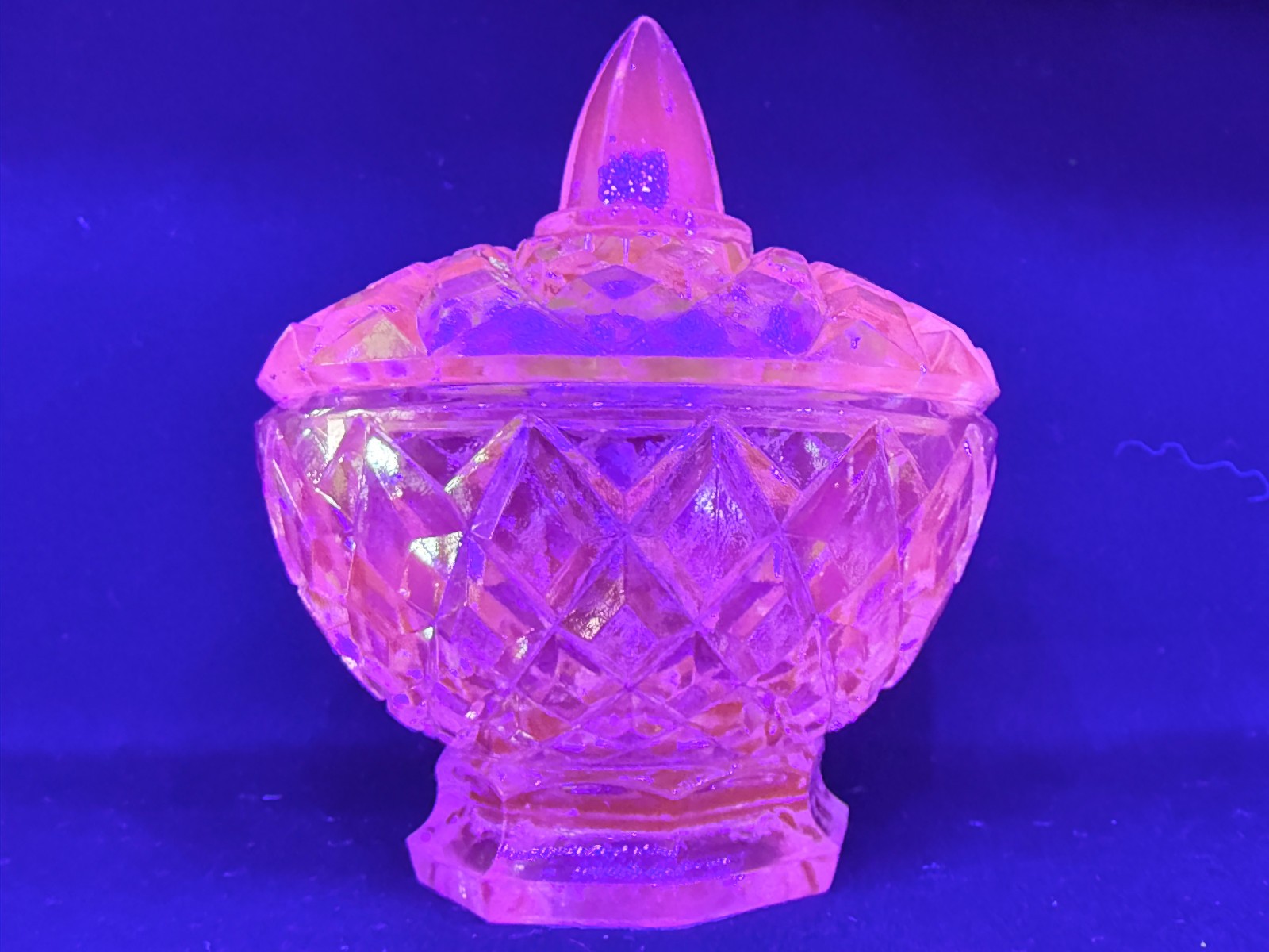 Teal Green Vaseline Uranium glass covered candy dish coffee sugar jar bowl pink