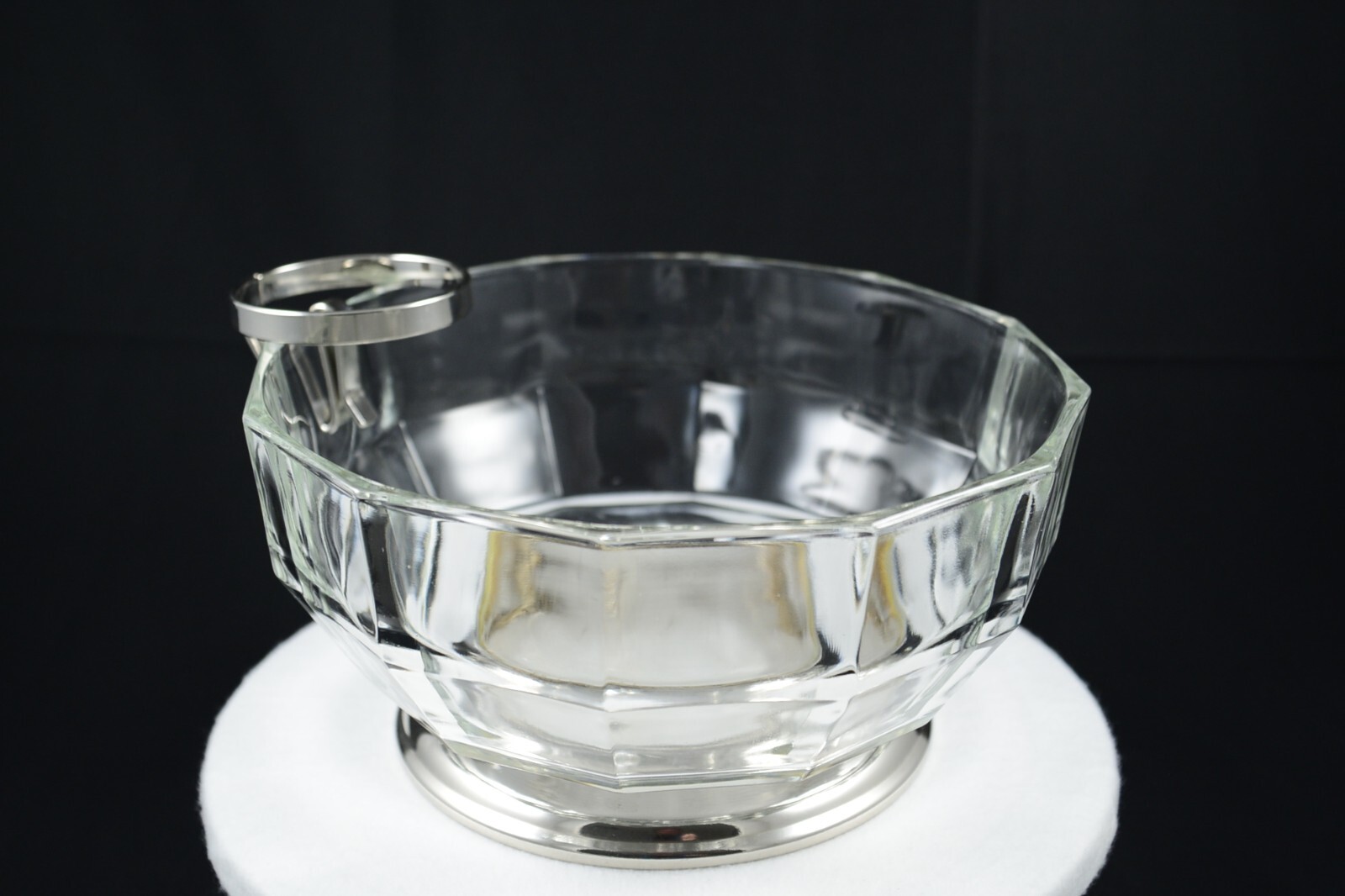 Twelve Panel Sided Crystal Chip & Dip Bowl Silver Plated Base/Dip Bowl Holder
