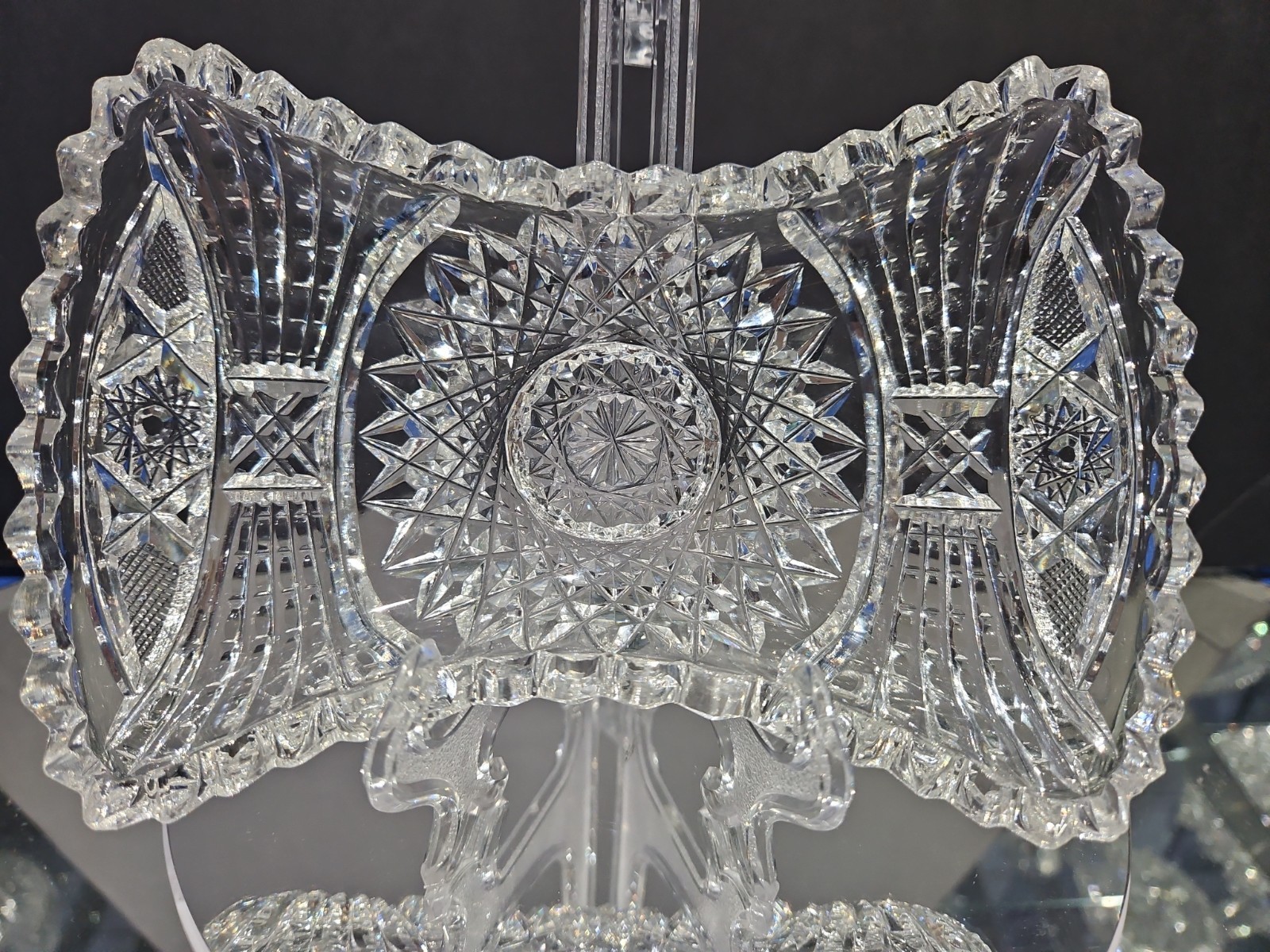unusual Bonbon Bowl American Brilliant period Cut Glass Crystal Bow tie shape