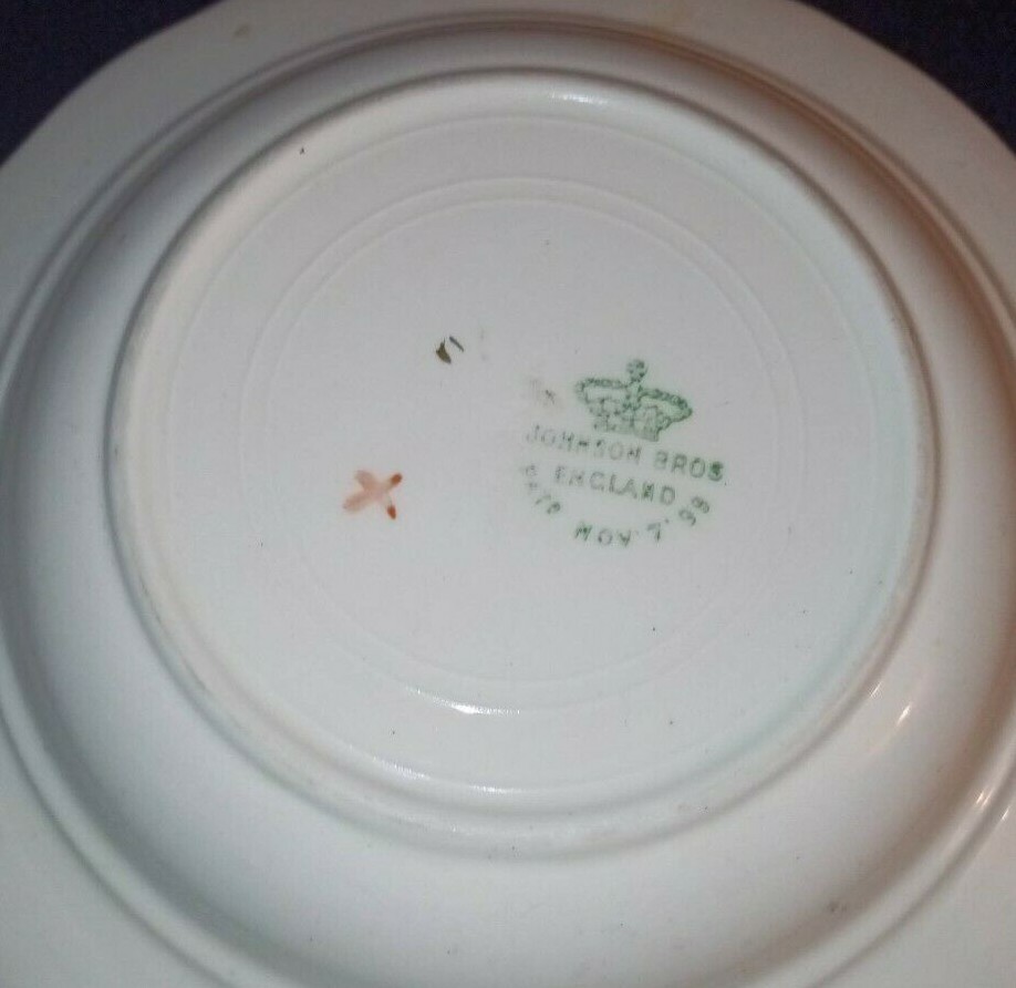 Antique Johnson Bros England Small China Bowl- Pat’d Nov 7 1899 Molded & Printed