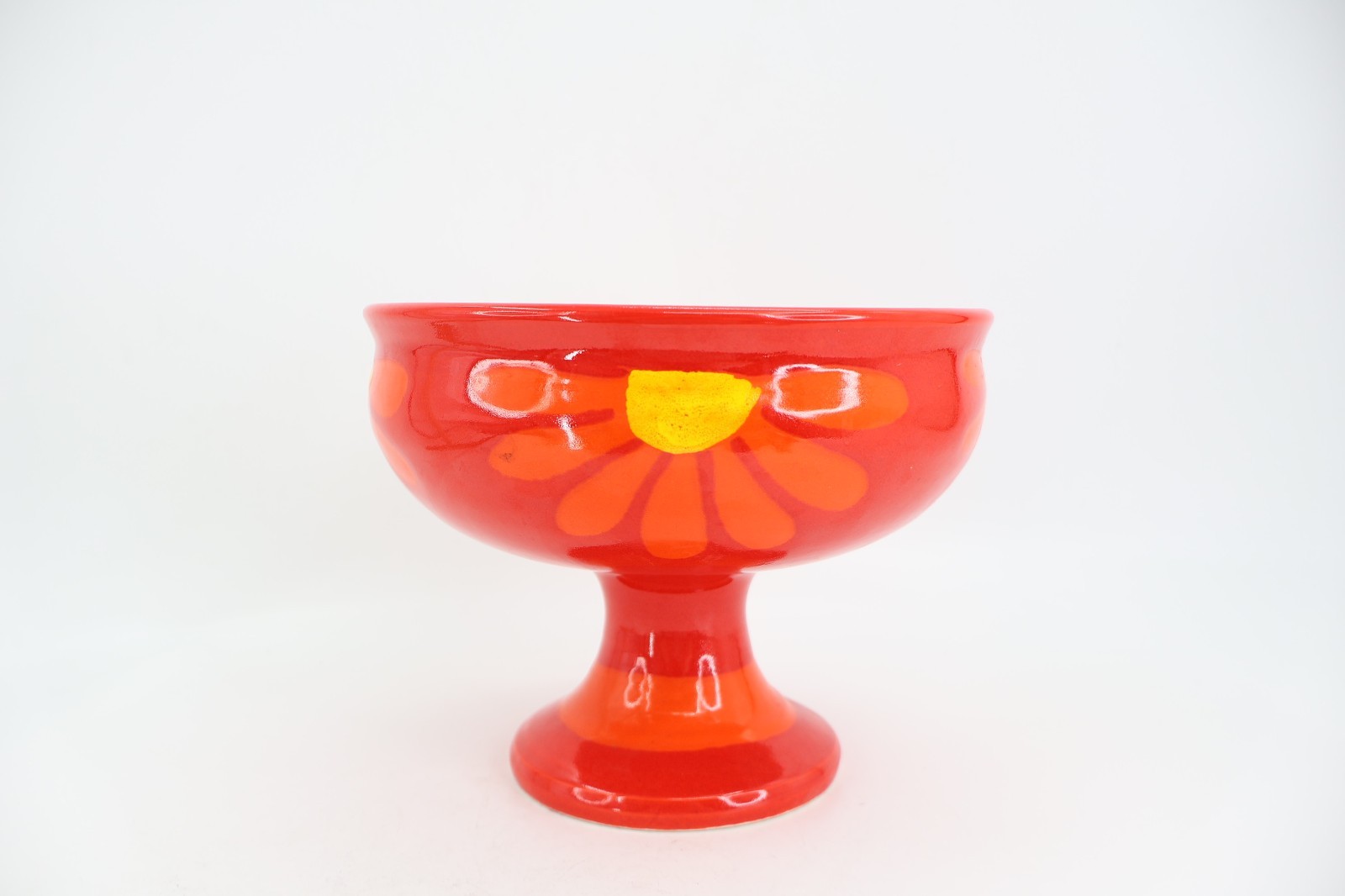 Berkeley House Pottery Pedestal Red Flower Ceramic Bowl Fruit Candy Italy Mod