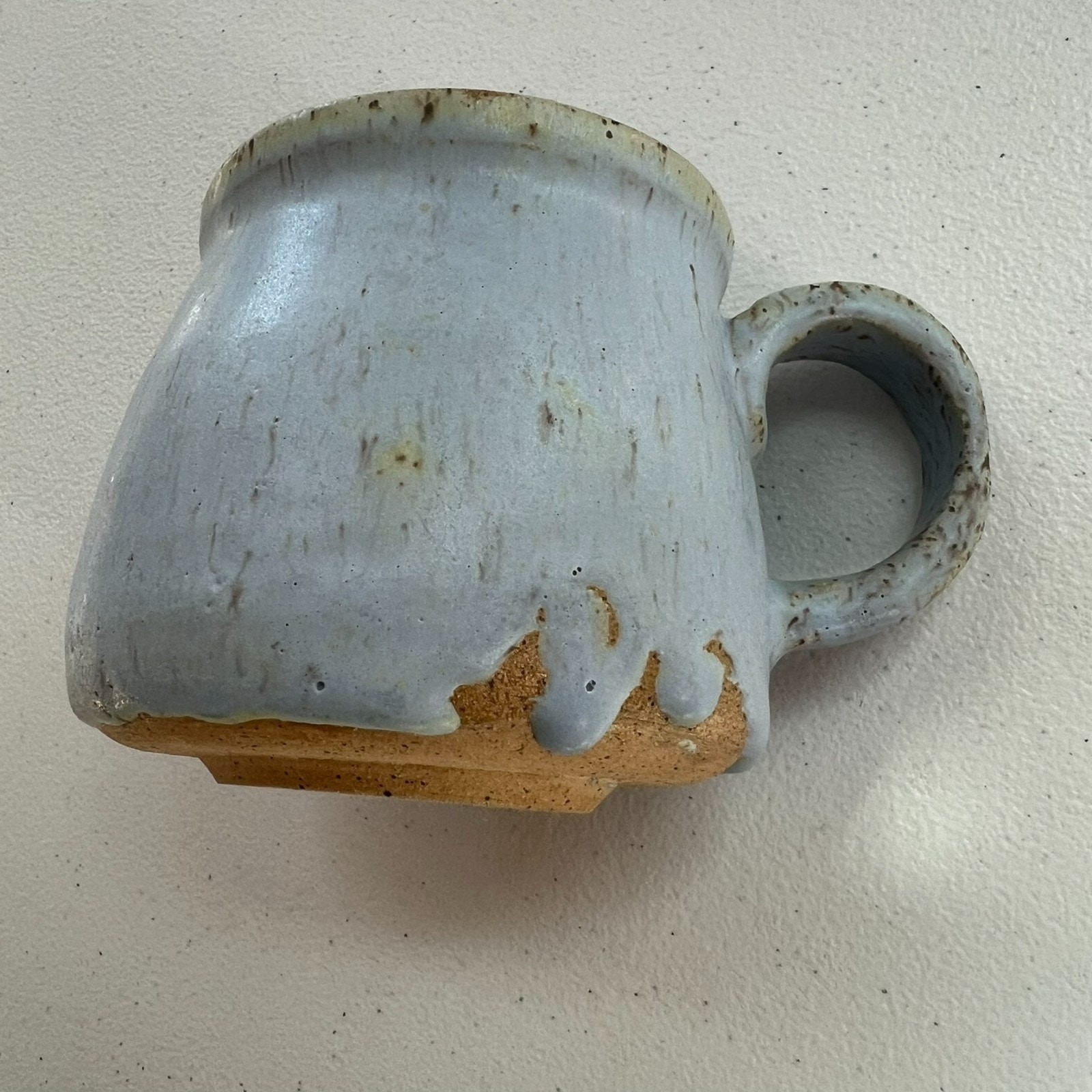 Studio Art Pottery Signed Mug Handmade Matte Stoneware Blue Dipped Speckle