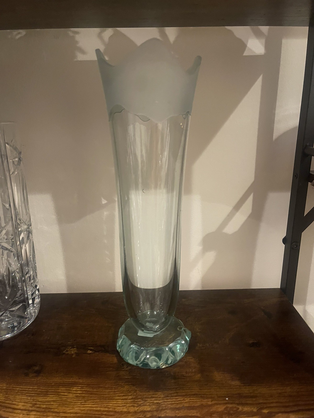 Stephen Schlanser Signed 1992 Art Glass Light Green “Scapes” Vase, 13″ Tall rare