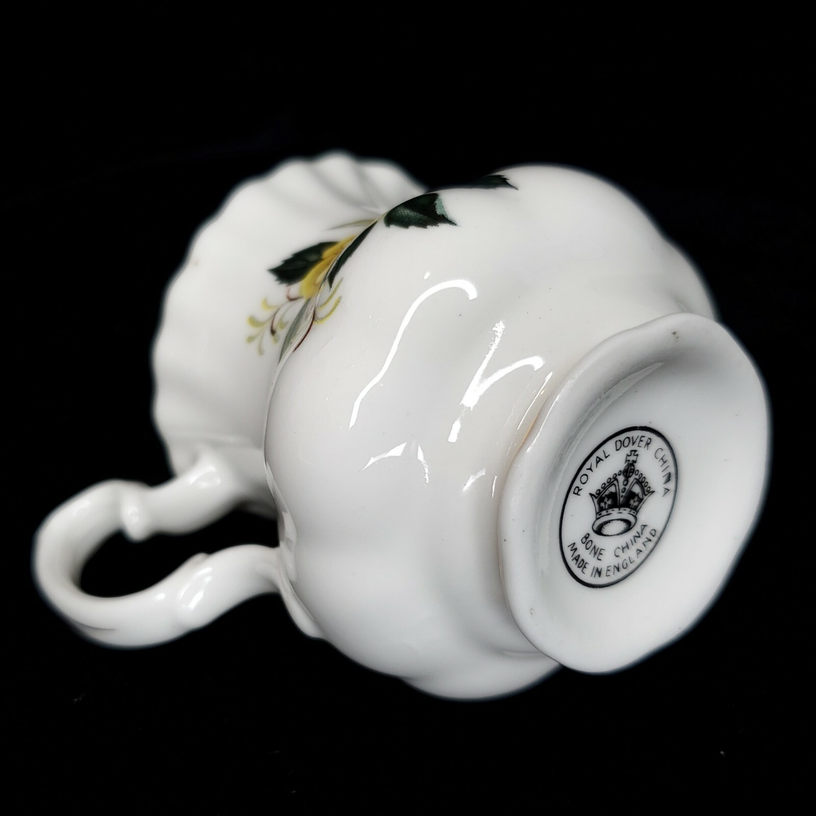 Royal Dover Creamer Pitcher Bone China Saucer Yellow Rose Gold Trim England