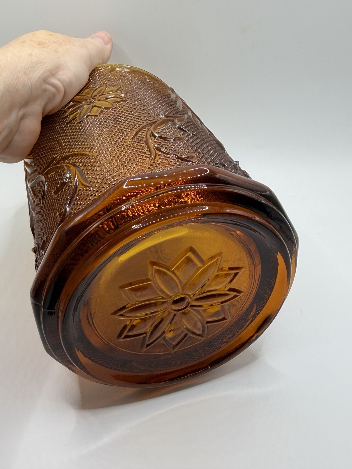 Indiana Glass Tiara Gold Amber Sandwich Biscuit Canister Jar W/ Lid LARGE , 9”