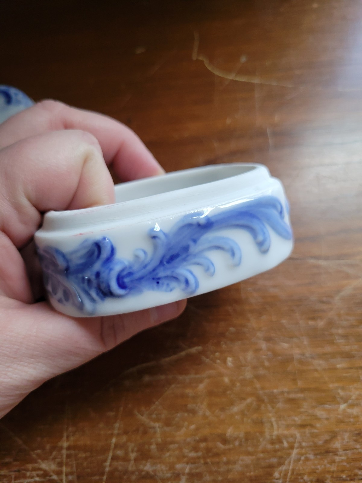 Delft Style Ceramic Trinket Box & Lid Handpainted Blue Holland Windmill 955