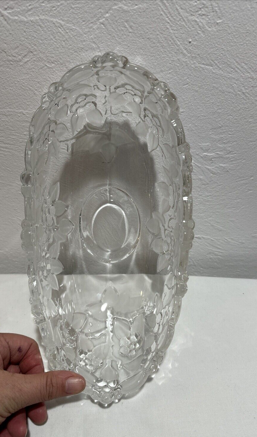 Mikasa – Crystal Glass Oval Bowl -Carmen Pattern Embossed Flowers Frosted Leaves